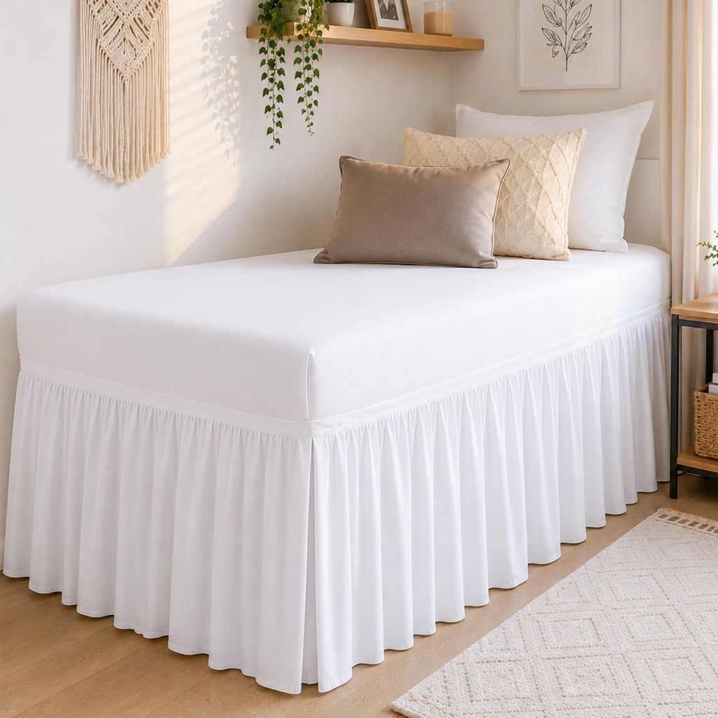 ARlinen College Dorm Bedding Bundle – Twin White Comforter & Twin XL 32 Inch Extra Long Dorm Bed Skirt Set