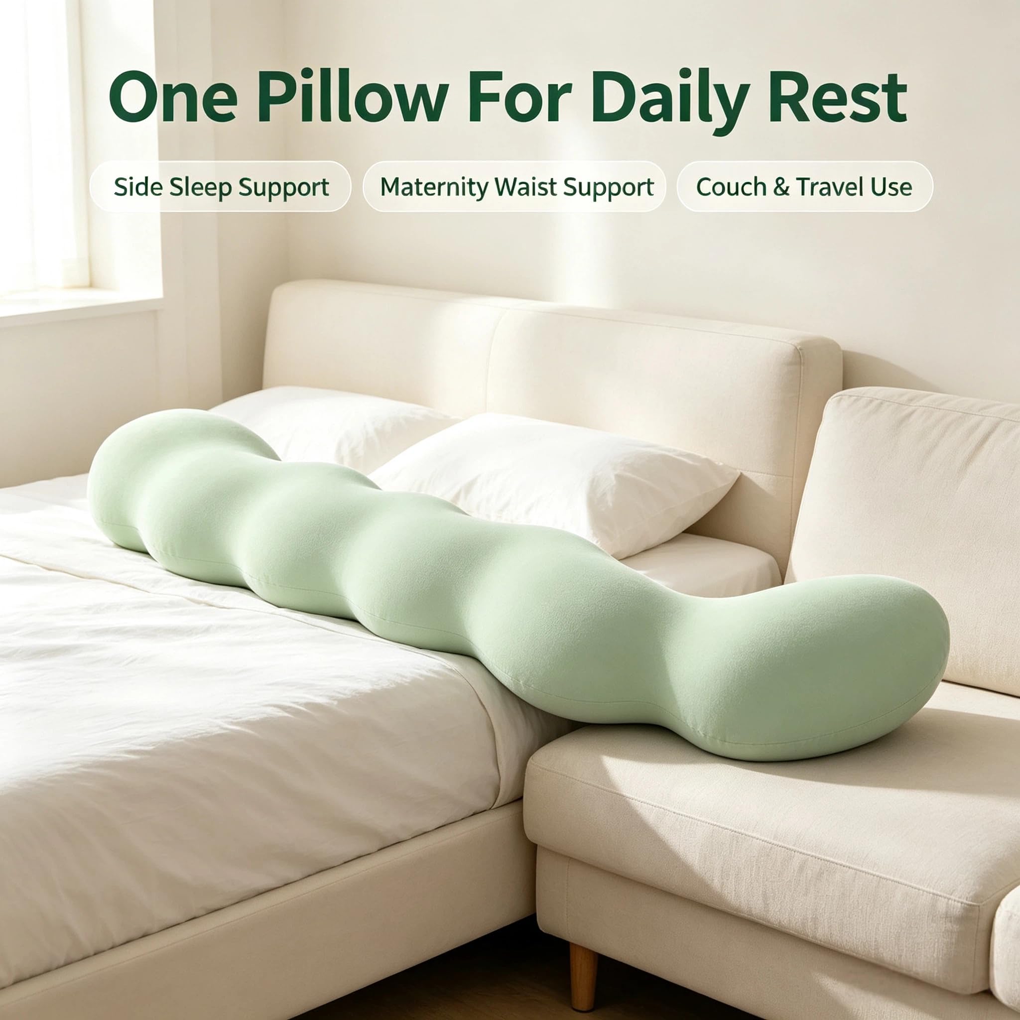 S-Shaped Cooling Body Pillow for Side Sleepers with Full Support