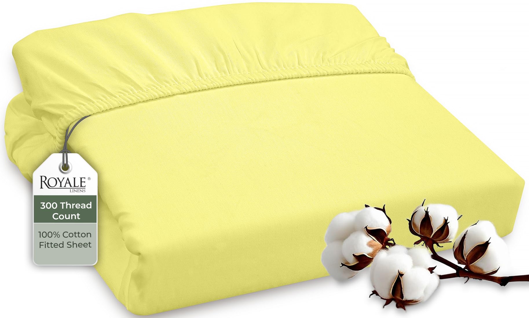 ROYALE LINENS 300 Thread Count 100% Long Staple Combed Cotton Fitted Sheet - Super Soft Deep Pocket Bottom Sheet - Fitted Sheet - Fitted Sheet Only - Elastic Sheet