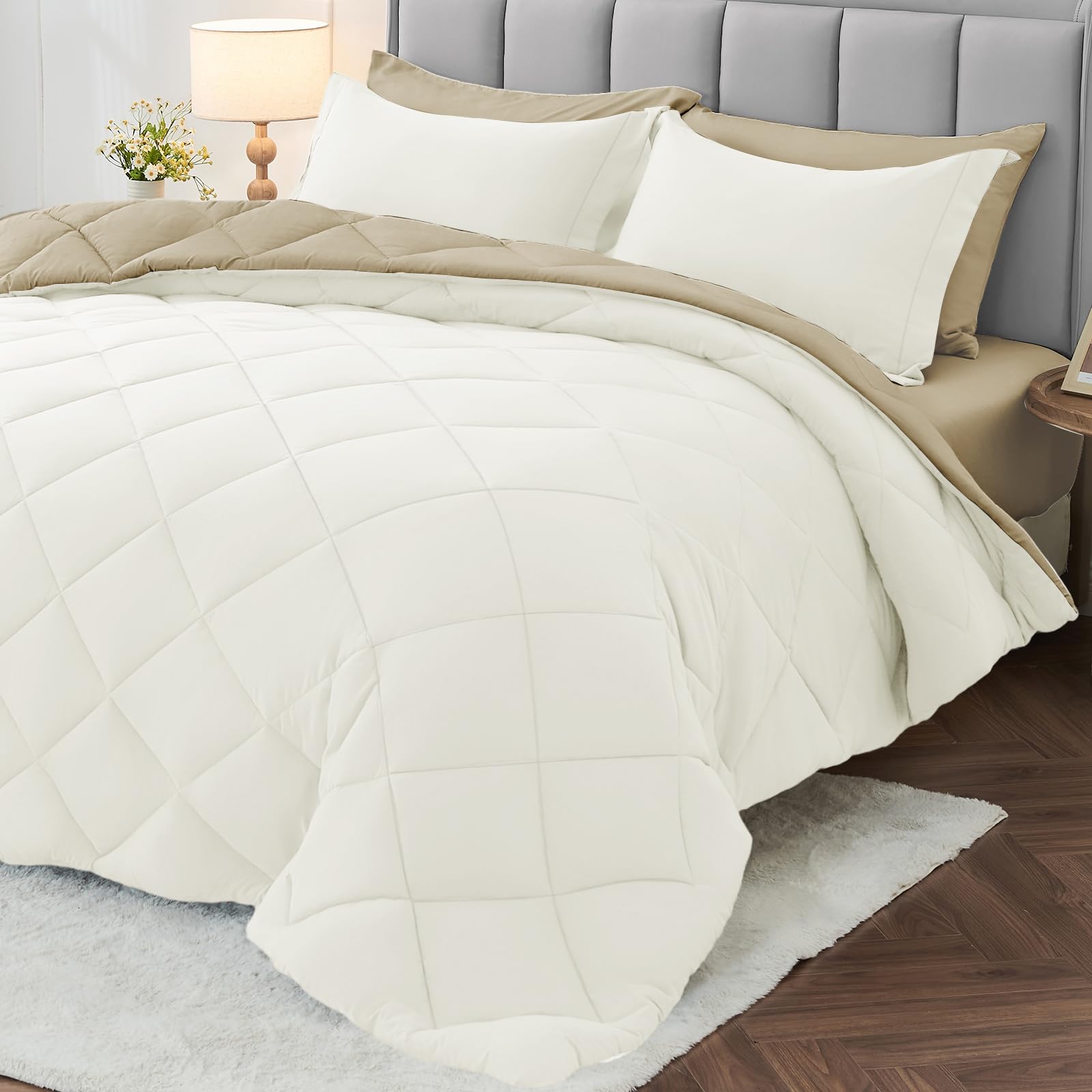 MUXHOMO Reversible 7-Piece All-Season Comforter Set