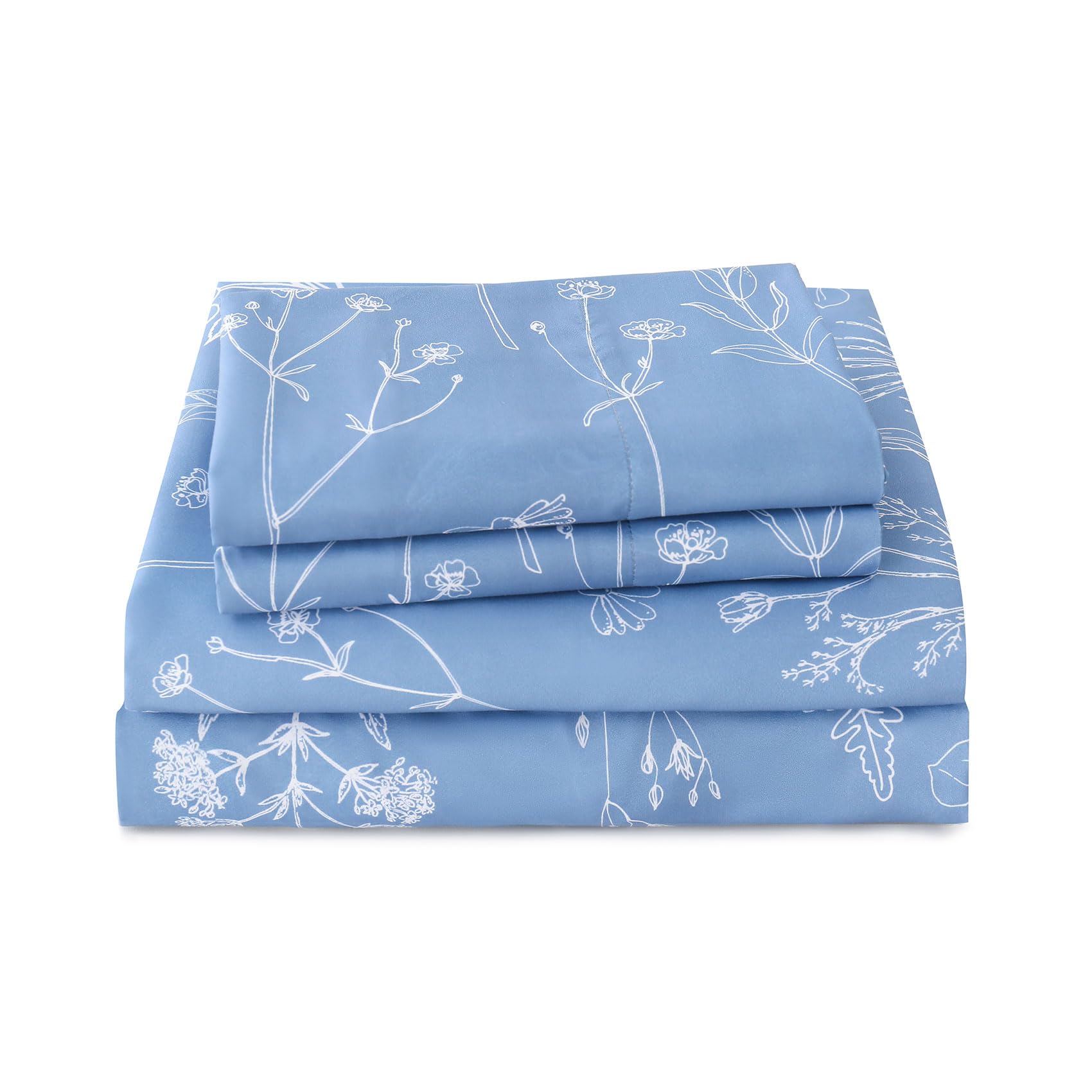 Yibeizi Floral Printed Sheet Set, Boho Pattern Bed Sheets Cooling Bedding Sheets & Pillowcases Soft Microfiber 15" Extra Deep Pocket Fitted Bedsheet 4 Piece