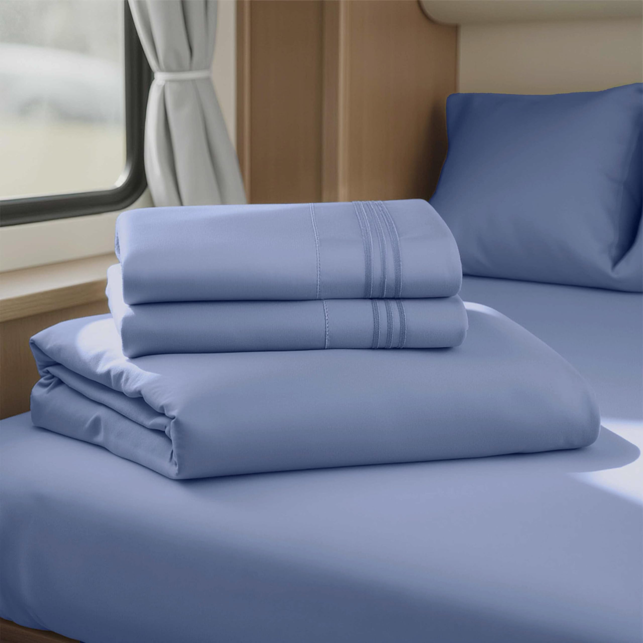 Hearth & Harbor Short Queen Sheets for RV, Queen Sheets, Silky Soft 1800 Microfiber Bed Sheet for Camper, 4 Piece RV Bedding with Pillowcases
