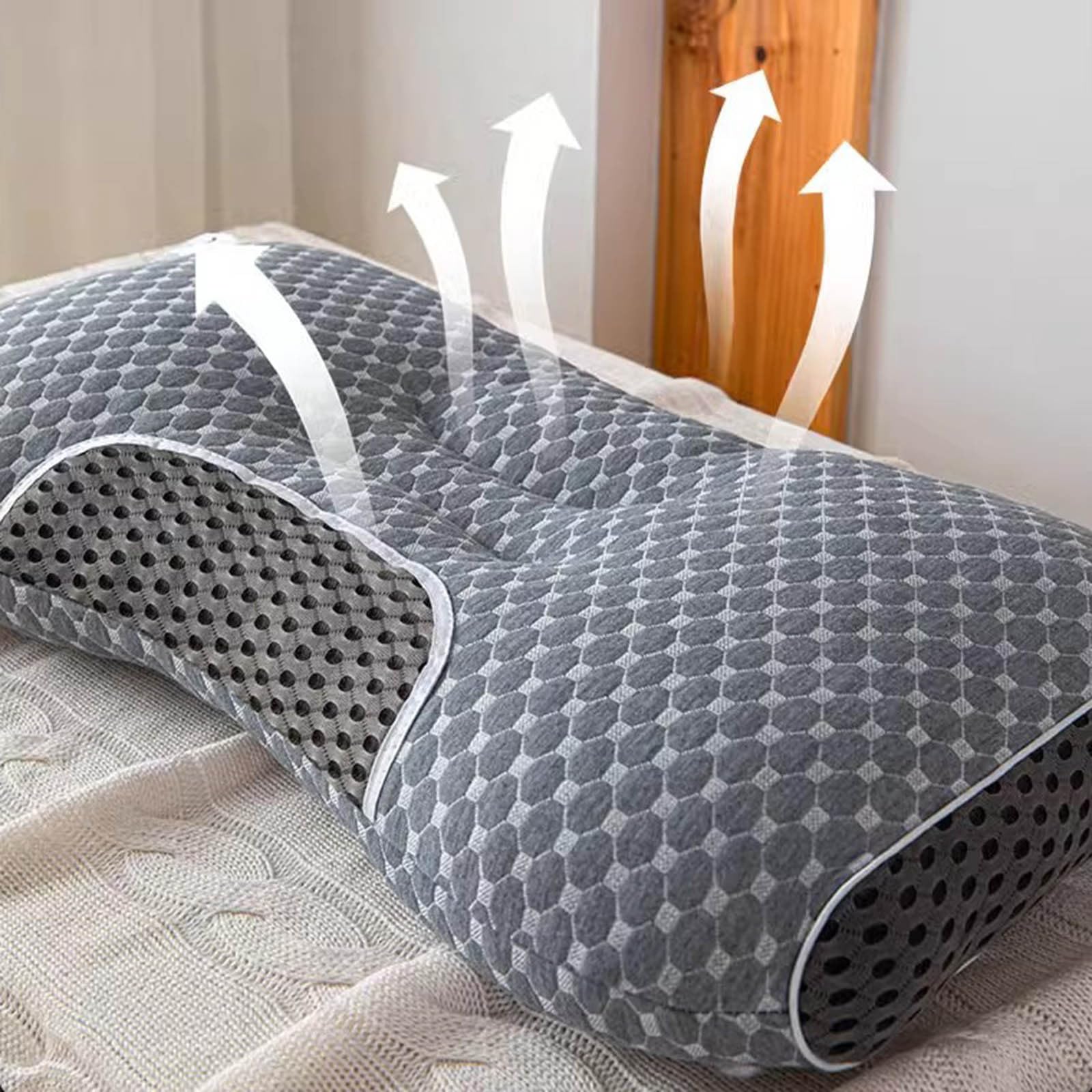 Cervical Neck Pillow, Breathable Soft Memory Foam Ergonomic Pillows for Neck Support,Orthopedic Contour Neck Support Pillows for Sleeping,Bed,Side,Back,Stomach Sleepers,Neck Pain Relief