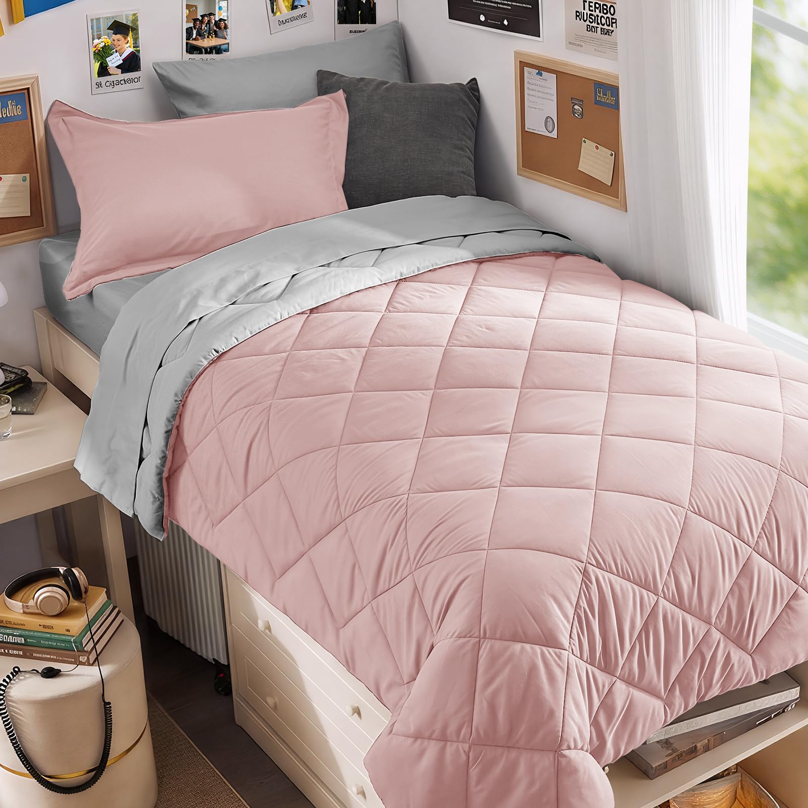 MUXHOMO Reversible 7-Piece All-Season Comforter Set