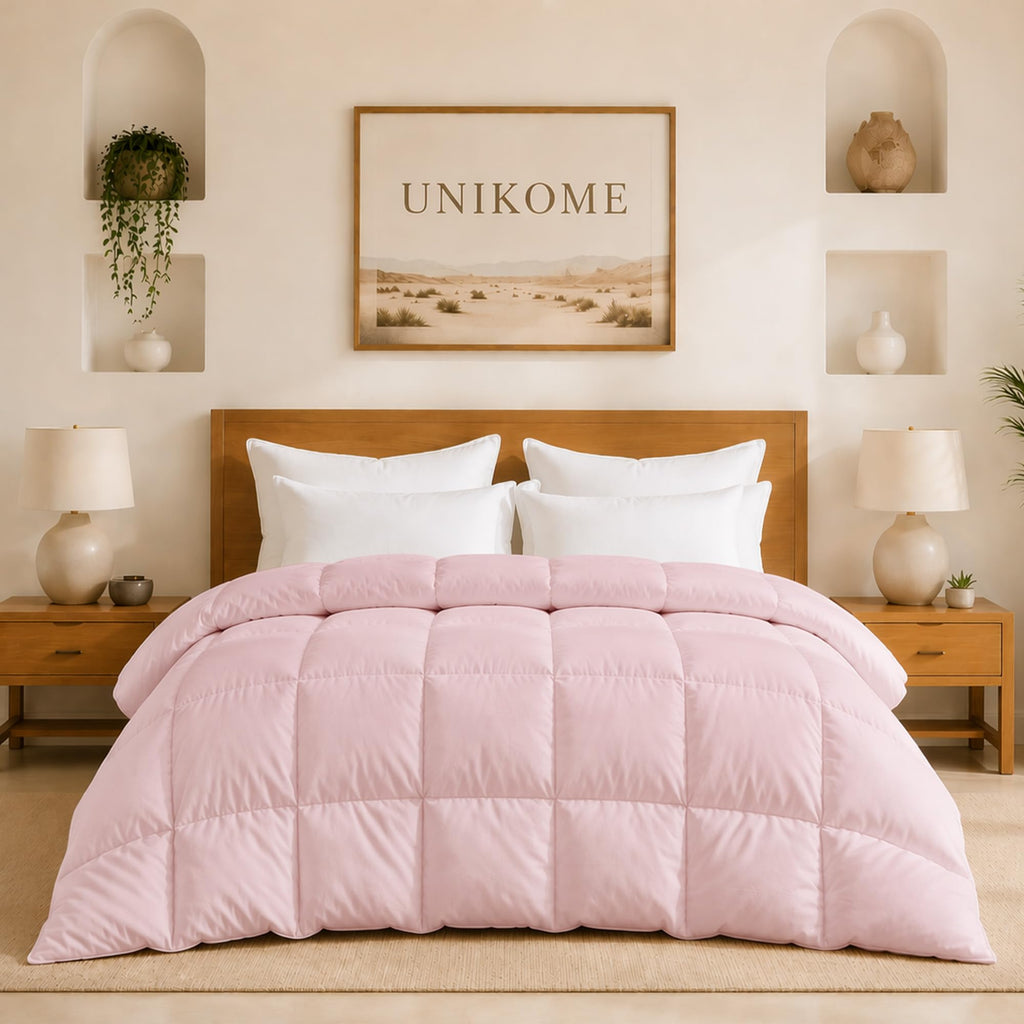 UNIKOME Goose Feather Down Fiber Comforter, All Season Hotel Luxury Bedding Comforter, Ultra Soft Fluffy Duvet Insert with Downproof Cover, 8 Corner Loops