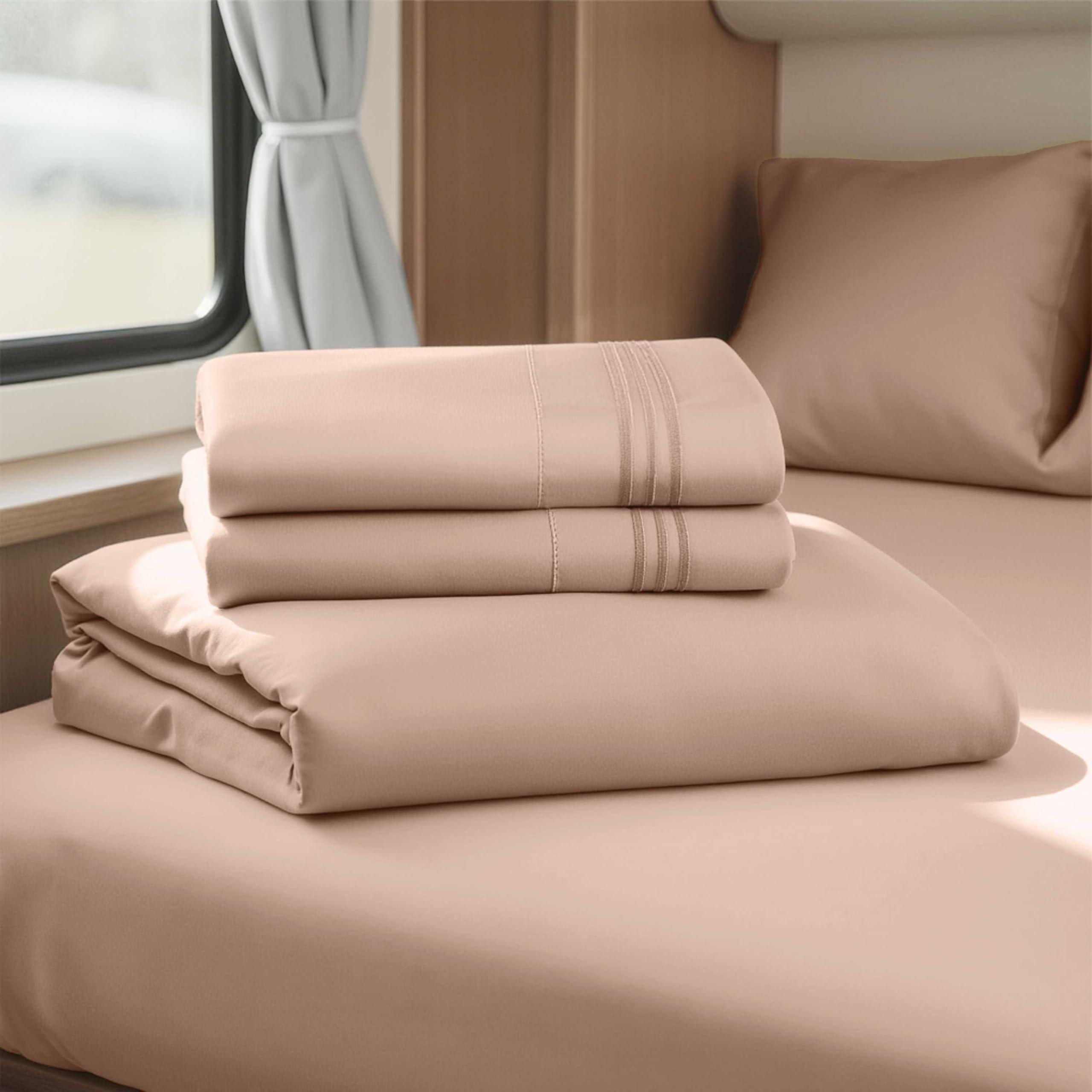 Hearth & Harbor Short Queen Sheets for RV, Queen Sheets, Silky Soft 1800 Microfiber Bed Sheet for Camper, 4 Piece RV Bedding with Pillowcases
