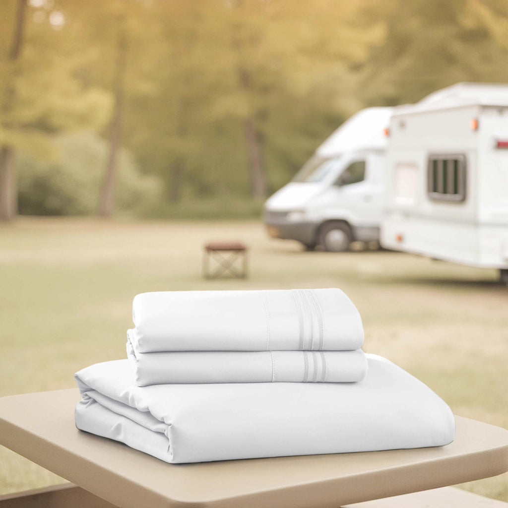 Hearth & Harbor Short Queen Sheets for RV, Queen Sheets, Silky Soft 1800 Microfiber Bed Sheet for Camper, 4 Piece RV Bedding with Pillowcases