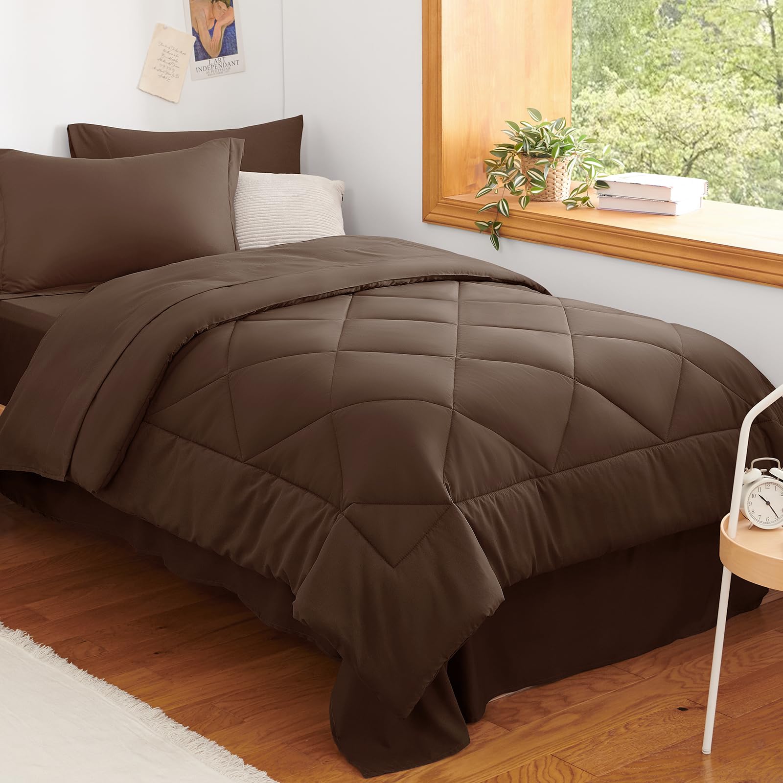 CozyLux Dark Grey Queen 7-Piece Comforter Set