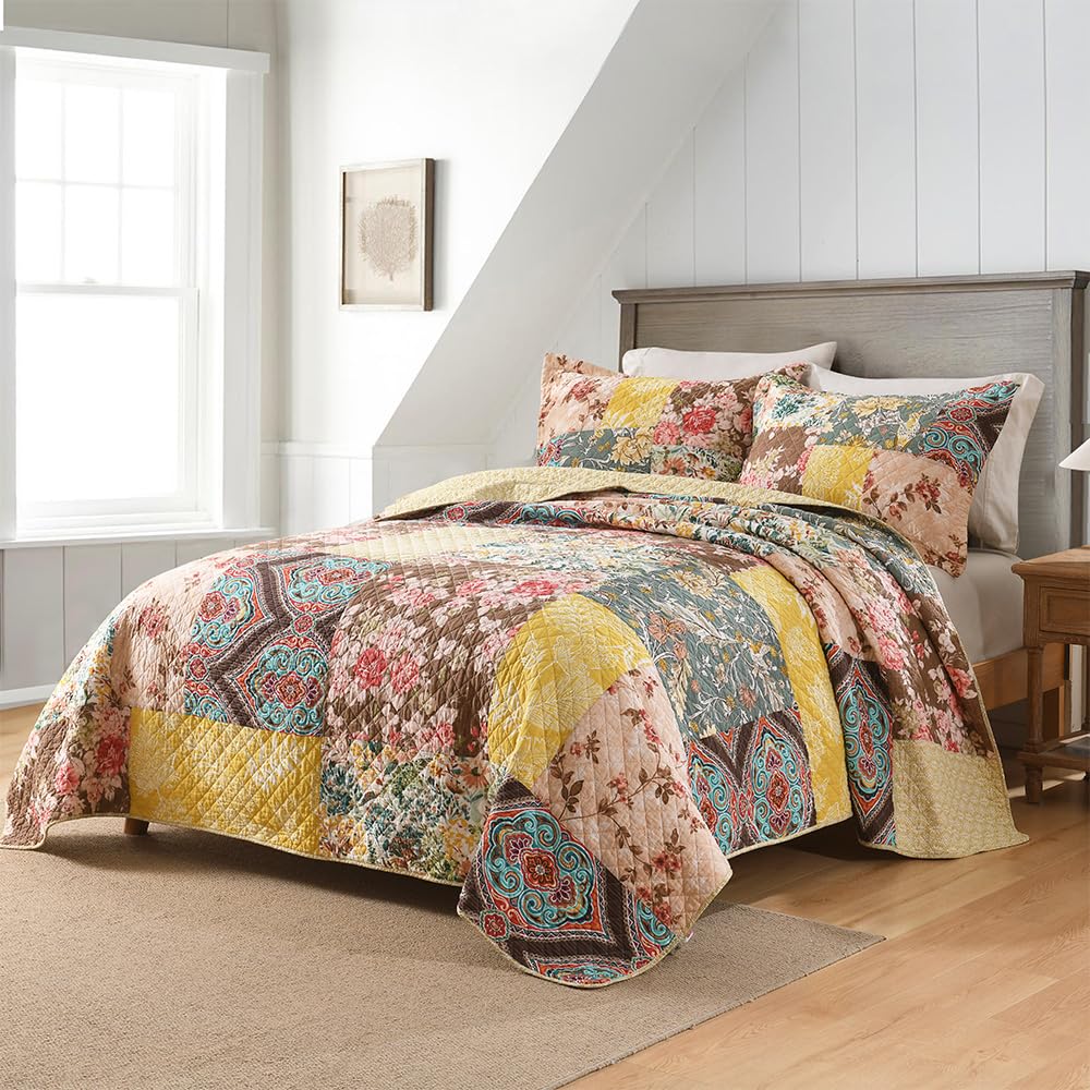 ENASAL Cotton Bedspread Quilt Sets Reversible Bedding Coverlet Sets Comforter