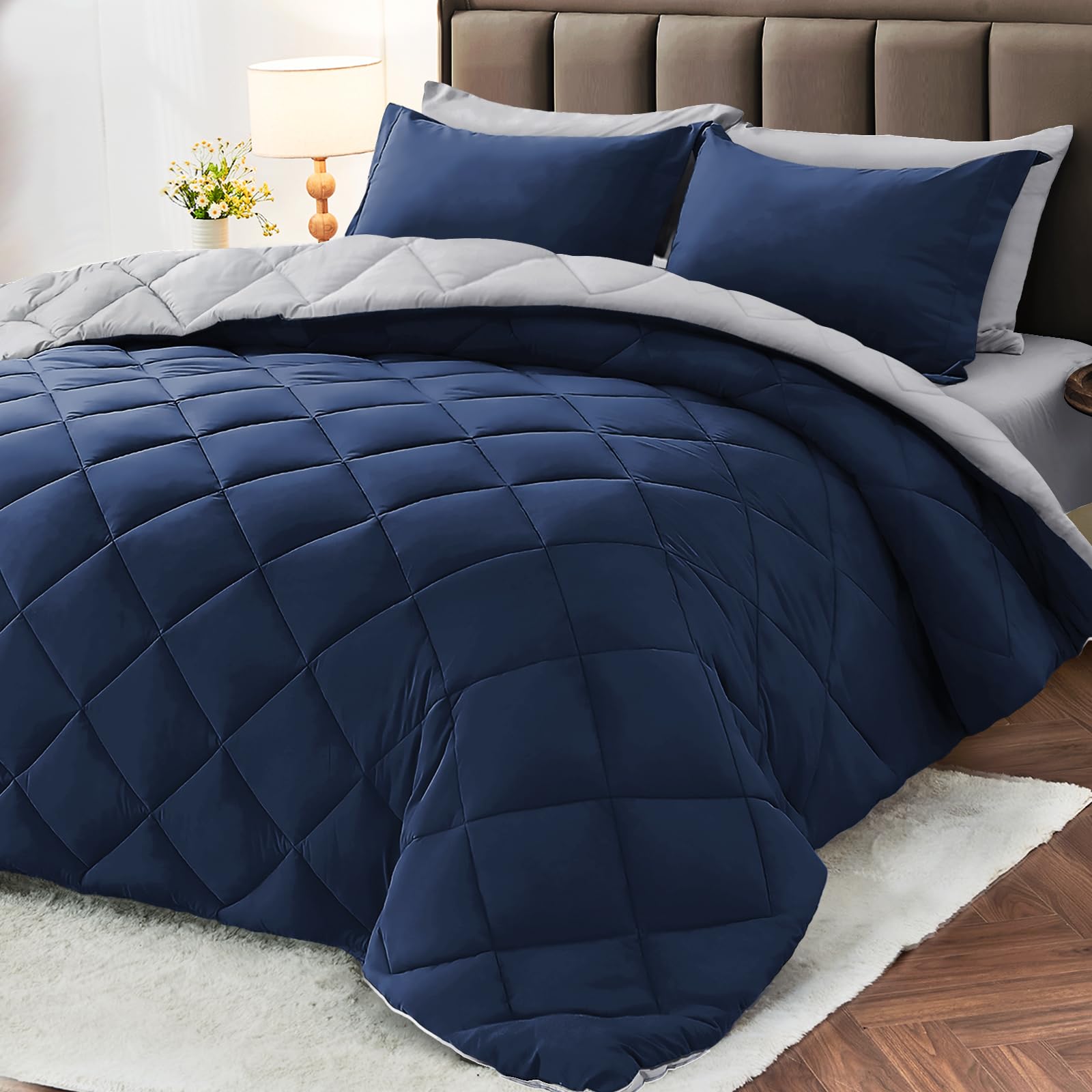MUXHOMO Reversible 7-Piece All-Season Comforter Set