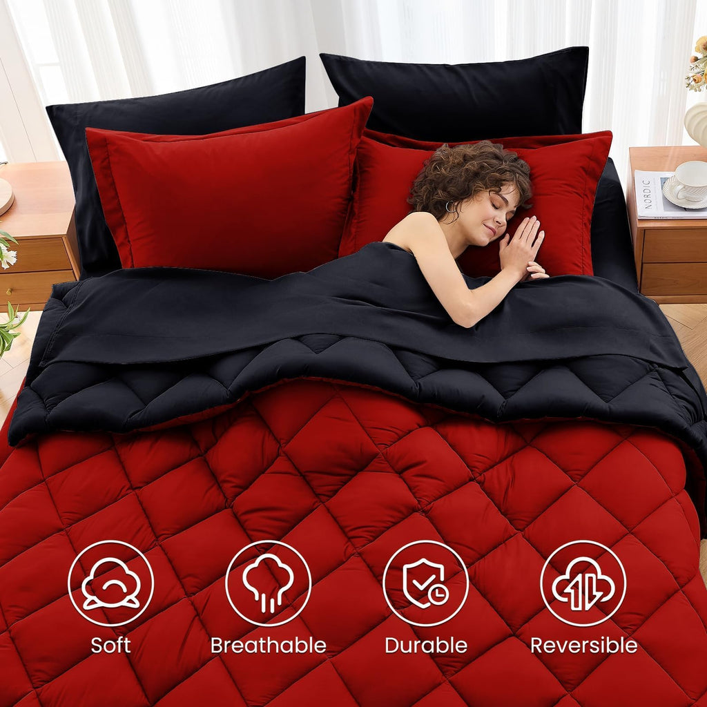 MUXHOMO Reversible 7-Piece All-Season Comforter Set