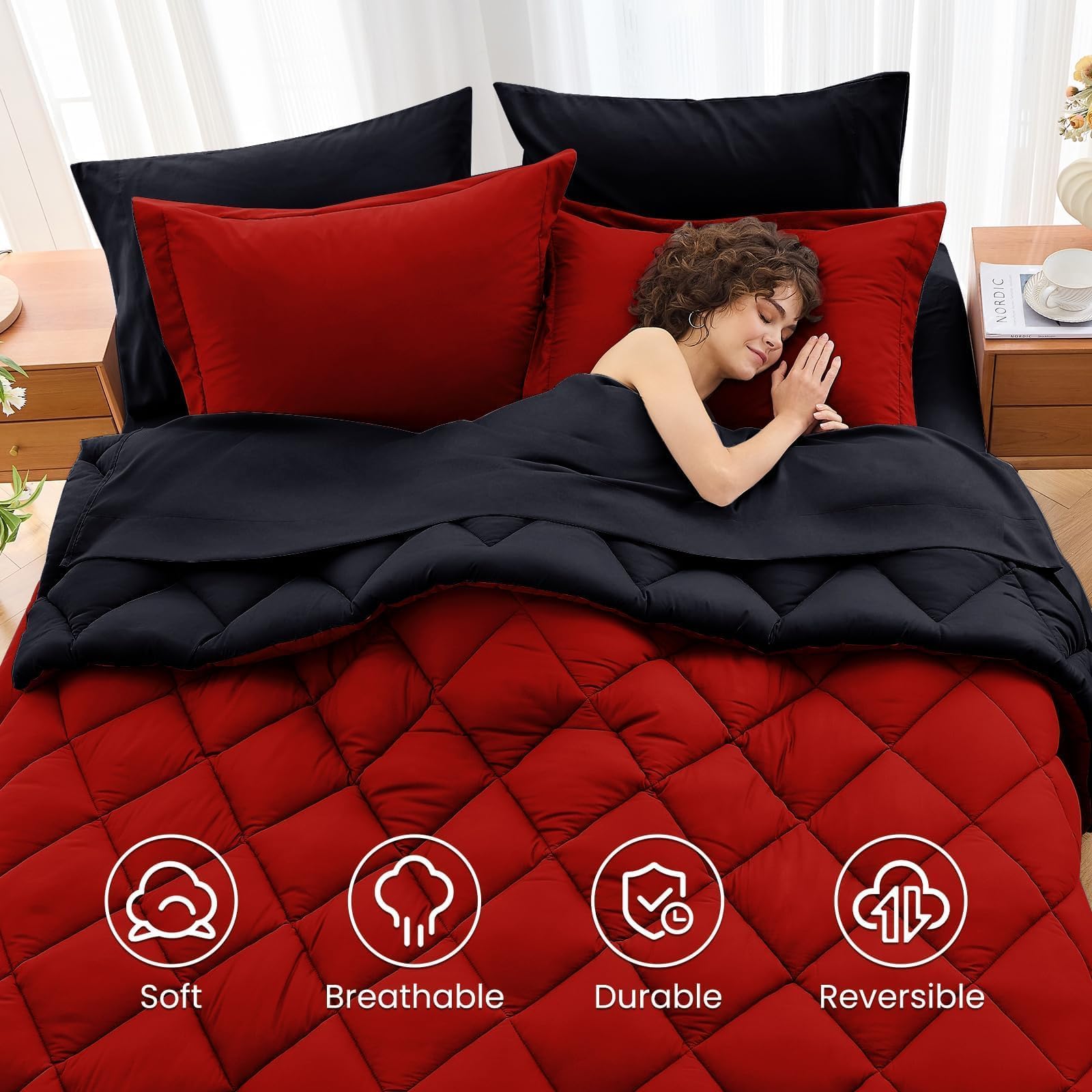 MUXHOMO Reversible 7-Piece All-Season Comforter Set