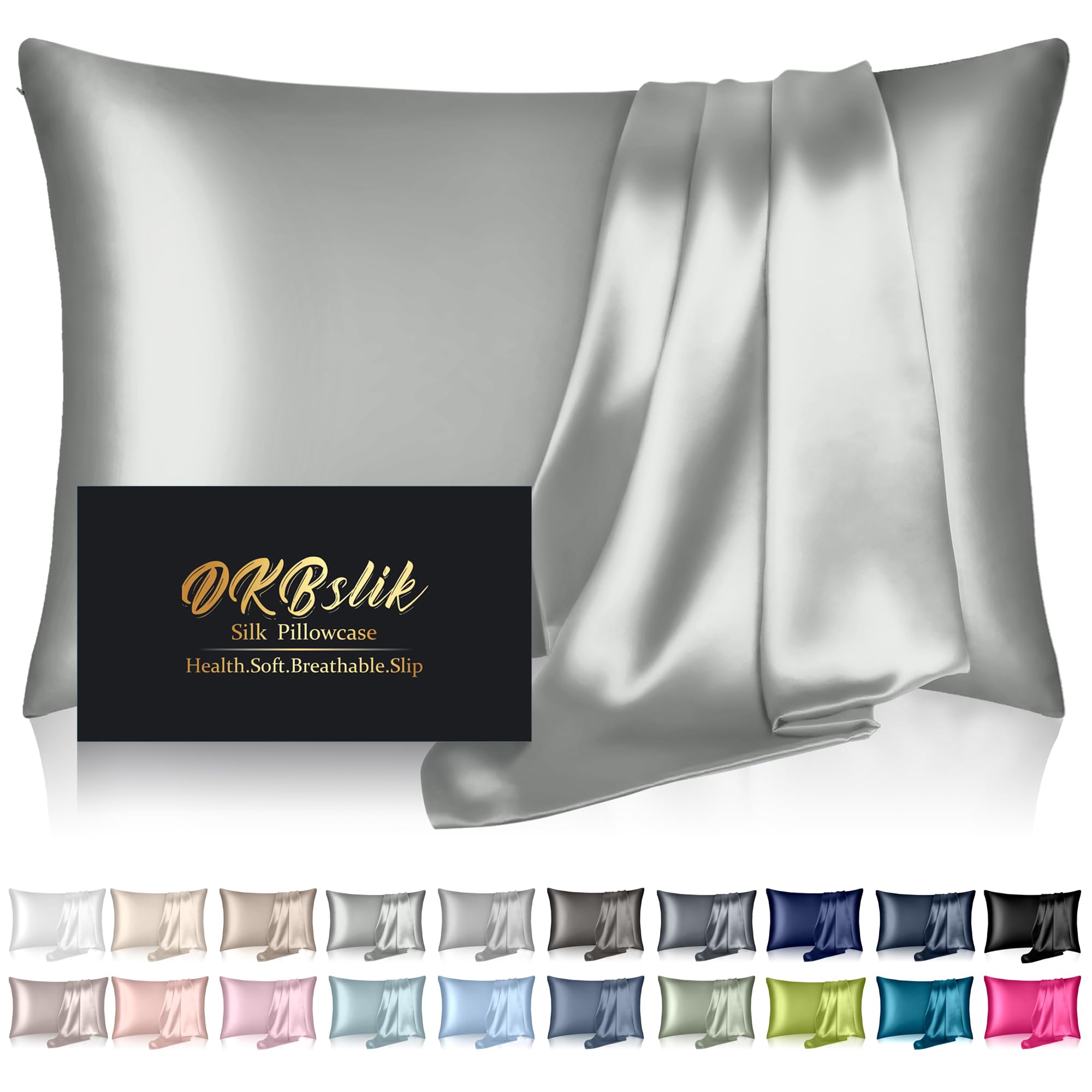 Mulberry Silk Pillowcase for Hair and Skin, Health Soft Anti Acne Cooling Beauty Sleep Natural Silk Satin Pillow Case with Hidden Zipper for Gift