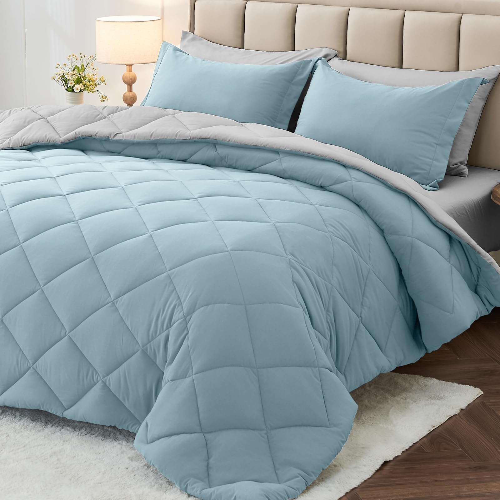 MUXHOMO Reversible 7-Piece All-Season Comforter Set