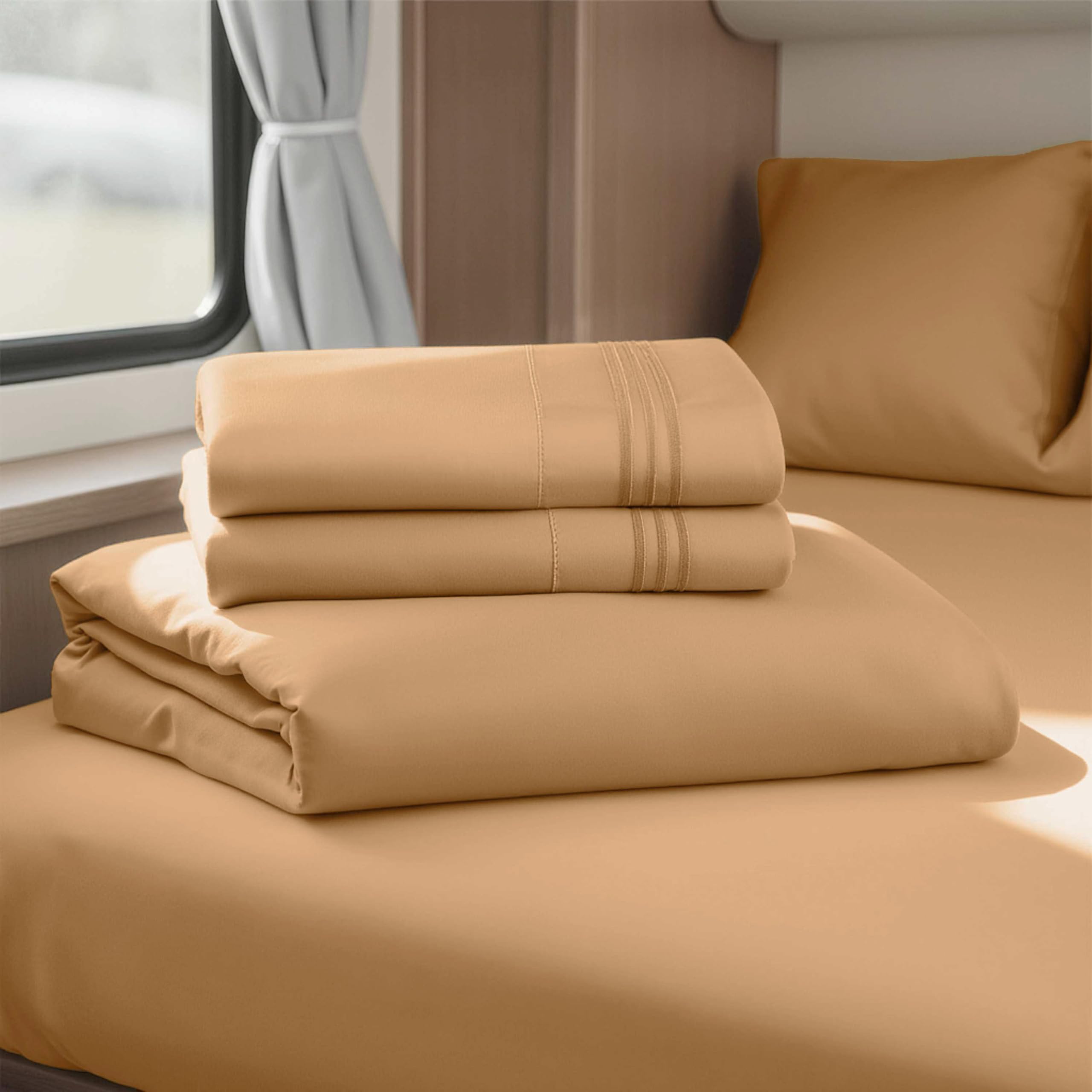 Hearth & Harbor Short Queen Sheets for RV, Queen Sheets, Silky Soft 1800 Microfiber Bed Sheet for Camper, 4 Piece RV Bedding with Pillowcases
