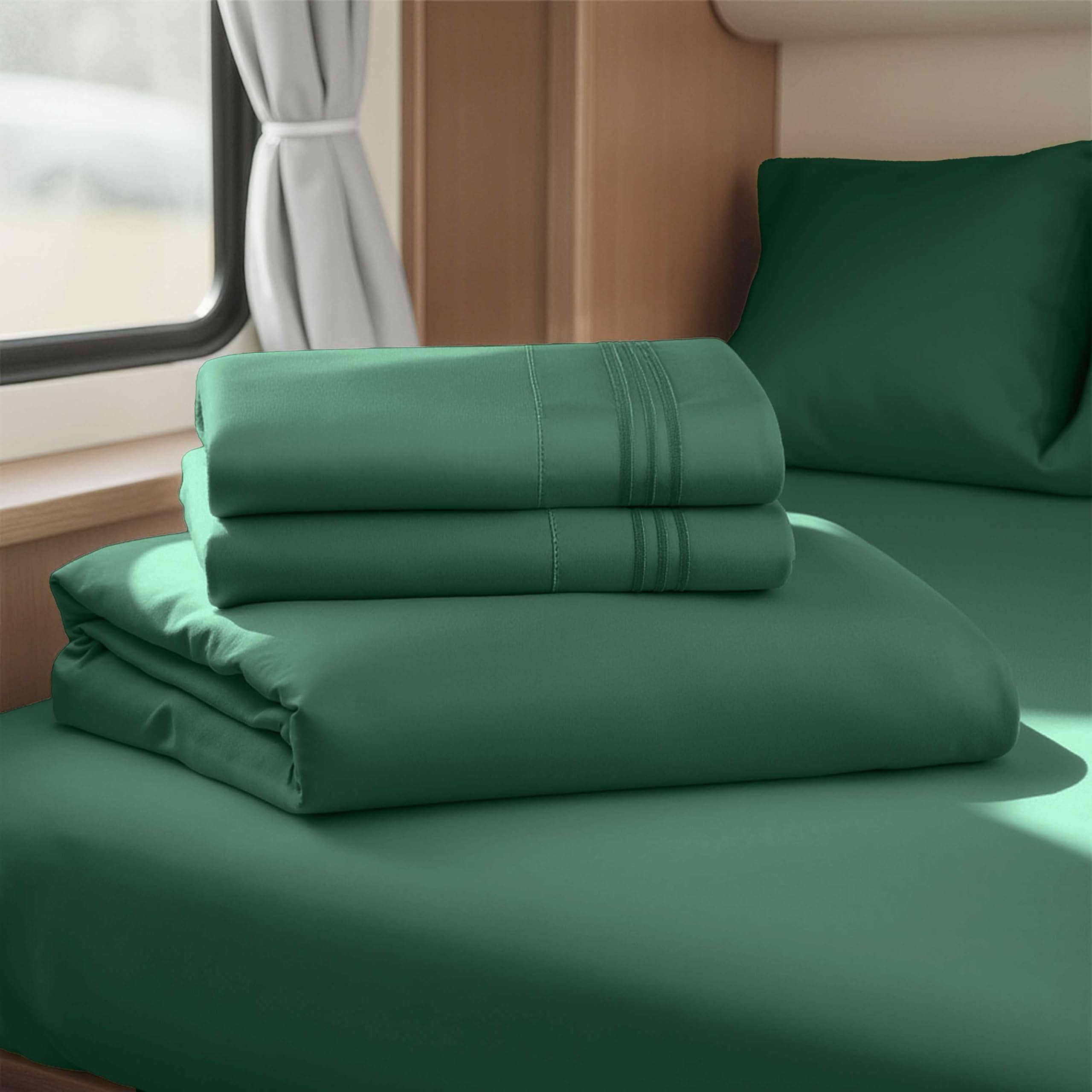 Hearth & Harbor Short Queen Sheets for RV, Queen Sheets, Silky Soft 1800 Microfiber Bed Sheet for Camper, 4 Piece RV Bedding with Pillowcases