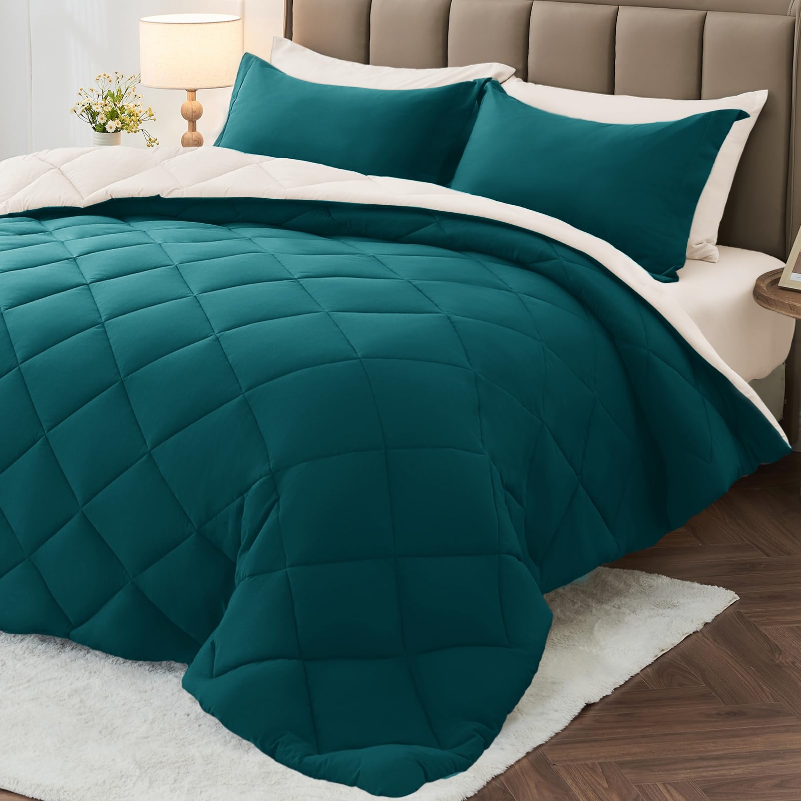 MUXHOMO Reversible 7-Piece All-Season Comforter Set