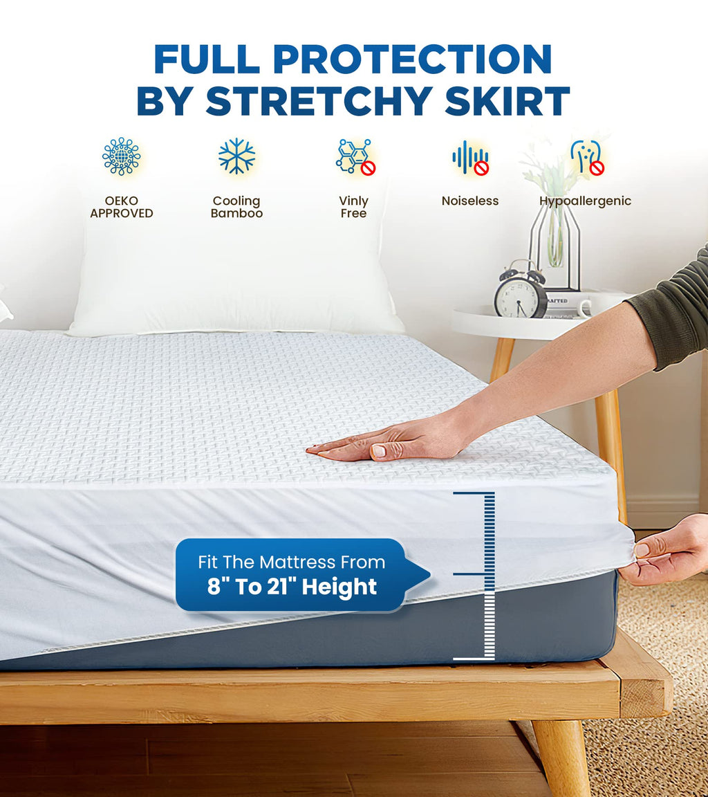Premium Waterproof Queen Mattress Protector, 8–21 in