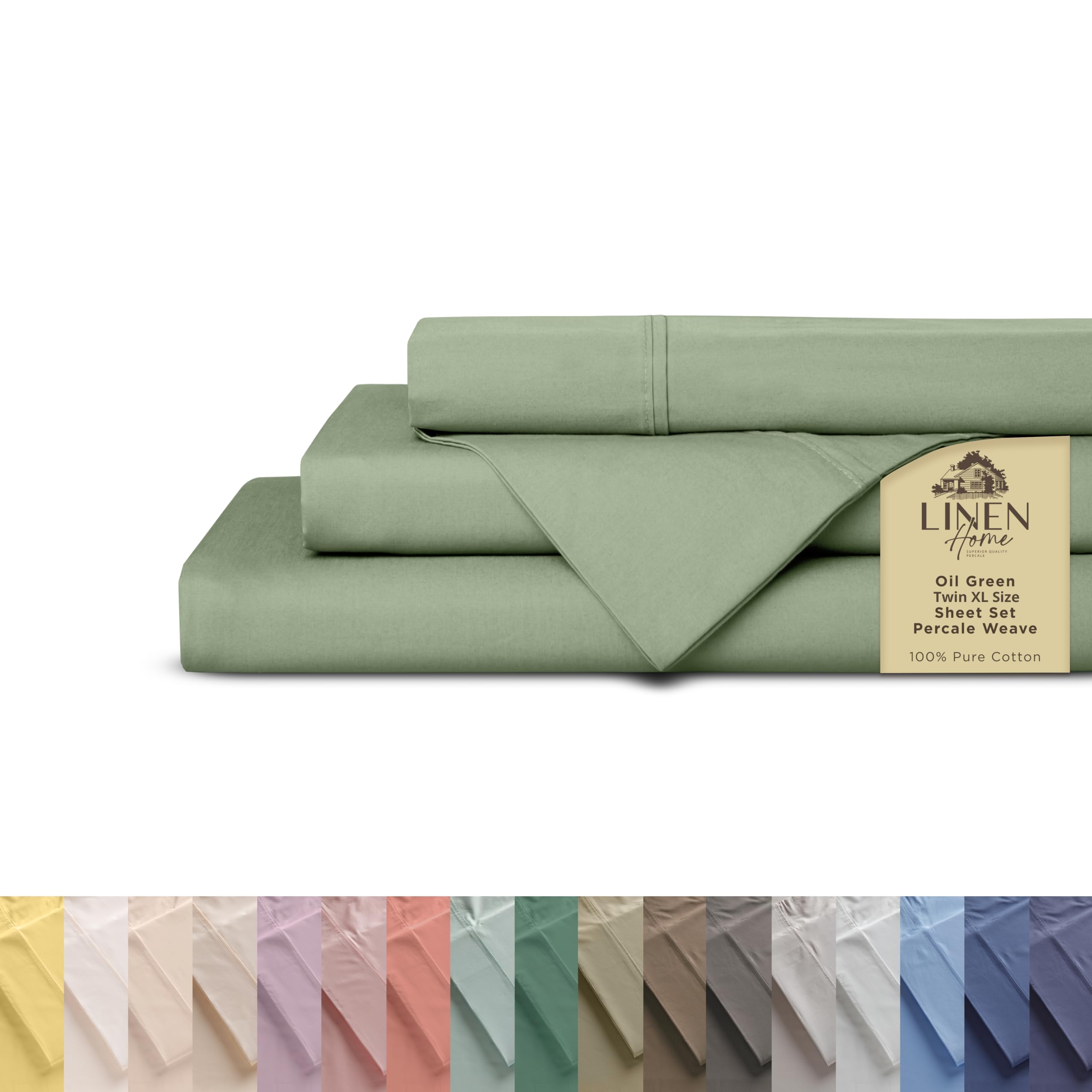 Linen Home 100% Cotton Percale Sheet Set - Deep Pocket Fitted Sheet Fits Mattress Upto 15", Pillowcases, Breathable Flat Sheet