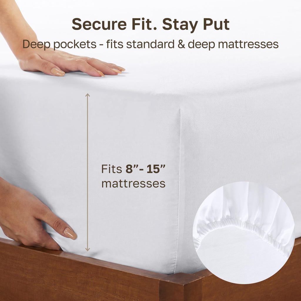California Design Den 400 Thread Count Fitted Sheet 100% Cotton Sateen, Deep Pocket, Soft & Cooling.