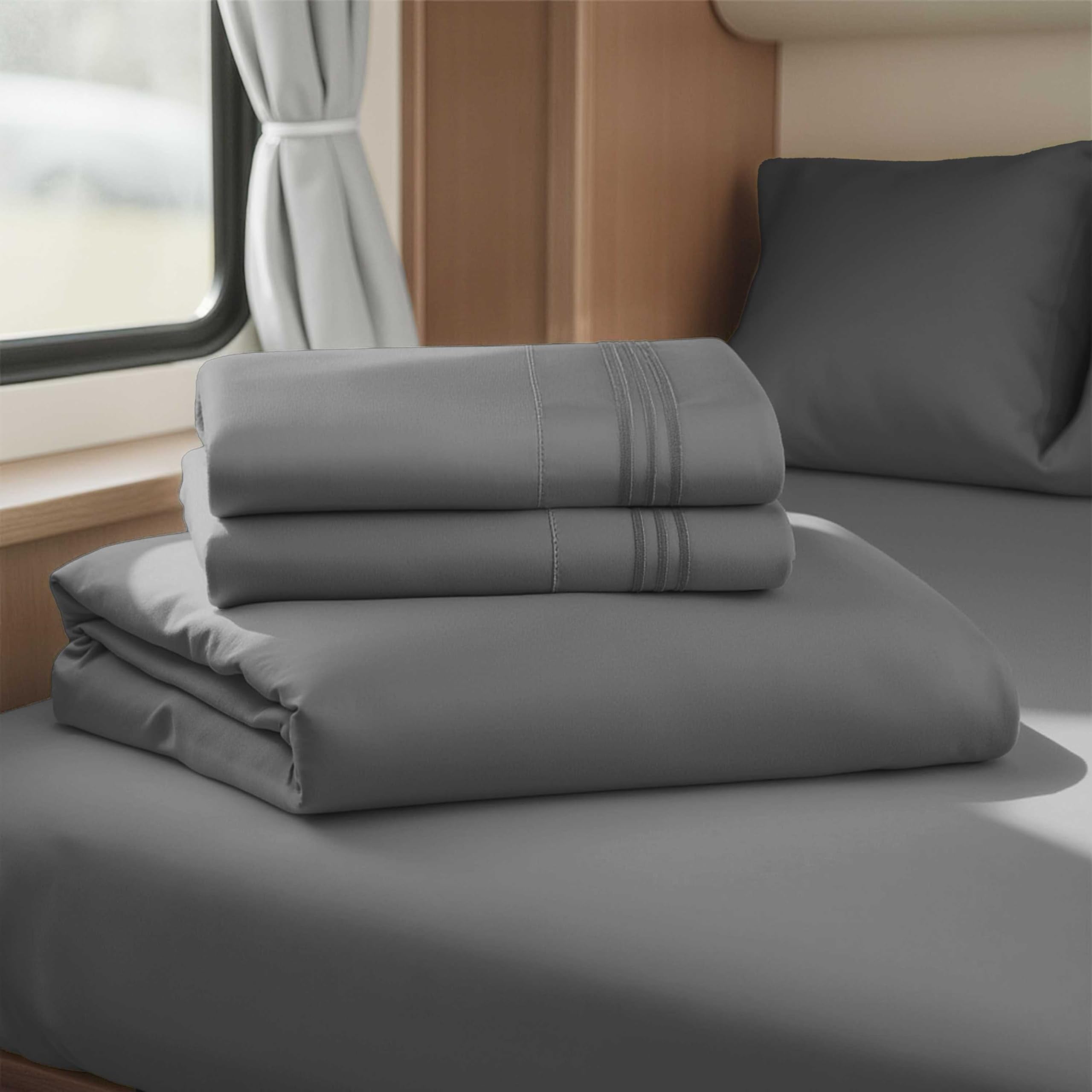 Hearth & Harbor Short Queen Sheets for RV, Queen Sheets, Silky Soft 1800 Microfiber Bed Sheet for Camper, 4 Piece RV Bedding with Pillowcases