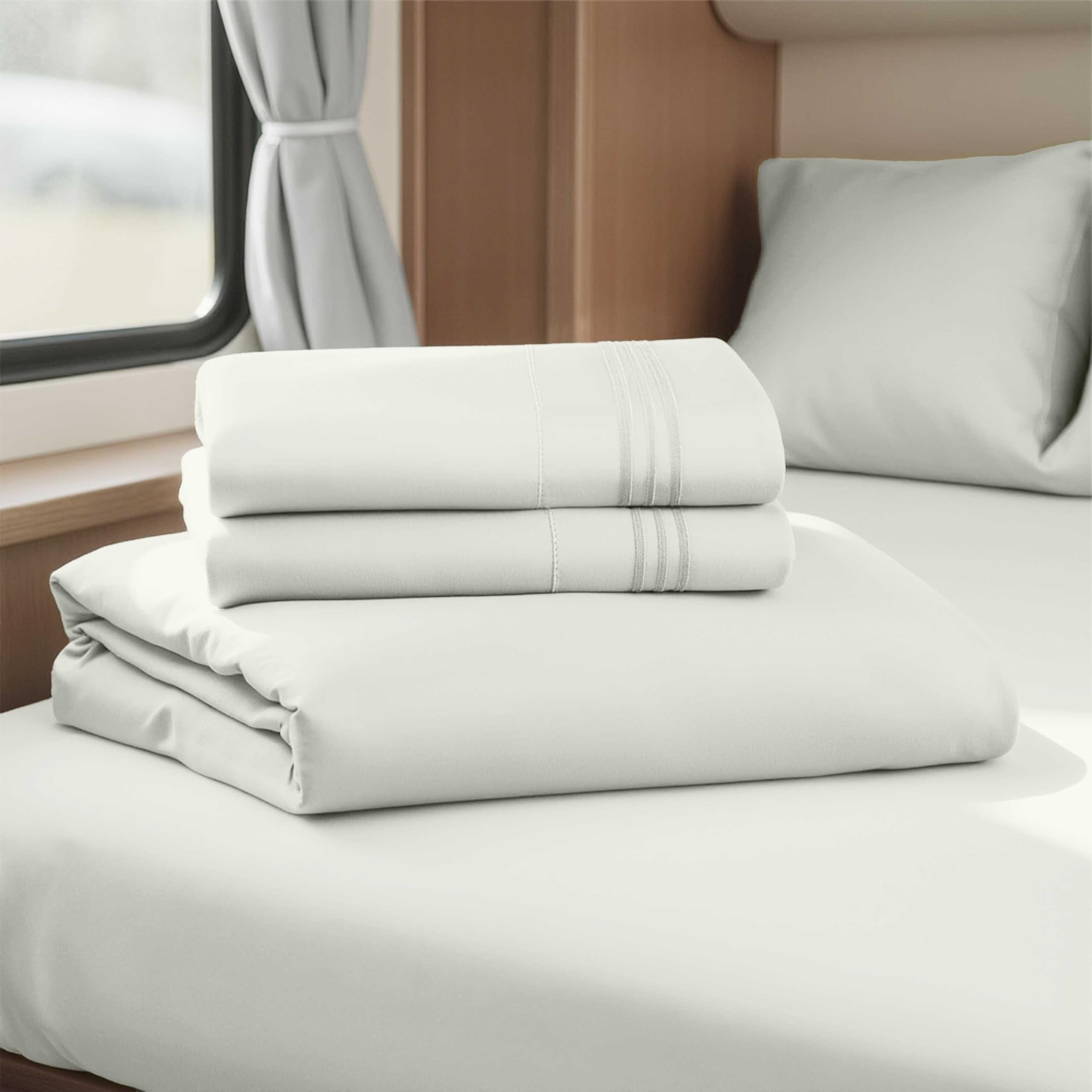 Hearth & Harbor Short Queen Sheets for RV, Queen Sheets, Silky Soft 1800 Microfiber Bed Sheet for Camper, 4 Piece RV Bedding with Pillowcases