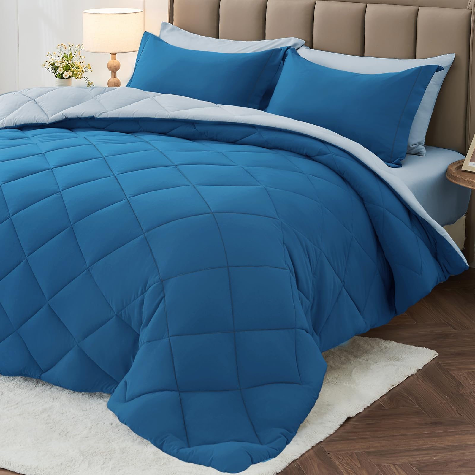 MUXHOMO Reversible 7-Piece All-Season Comforter Set