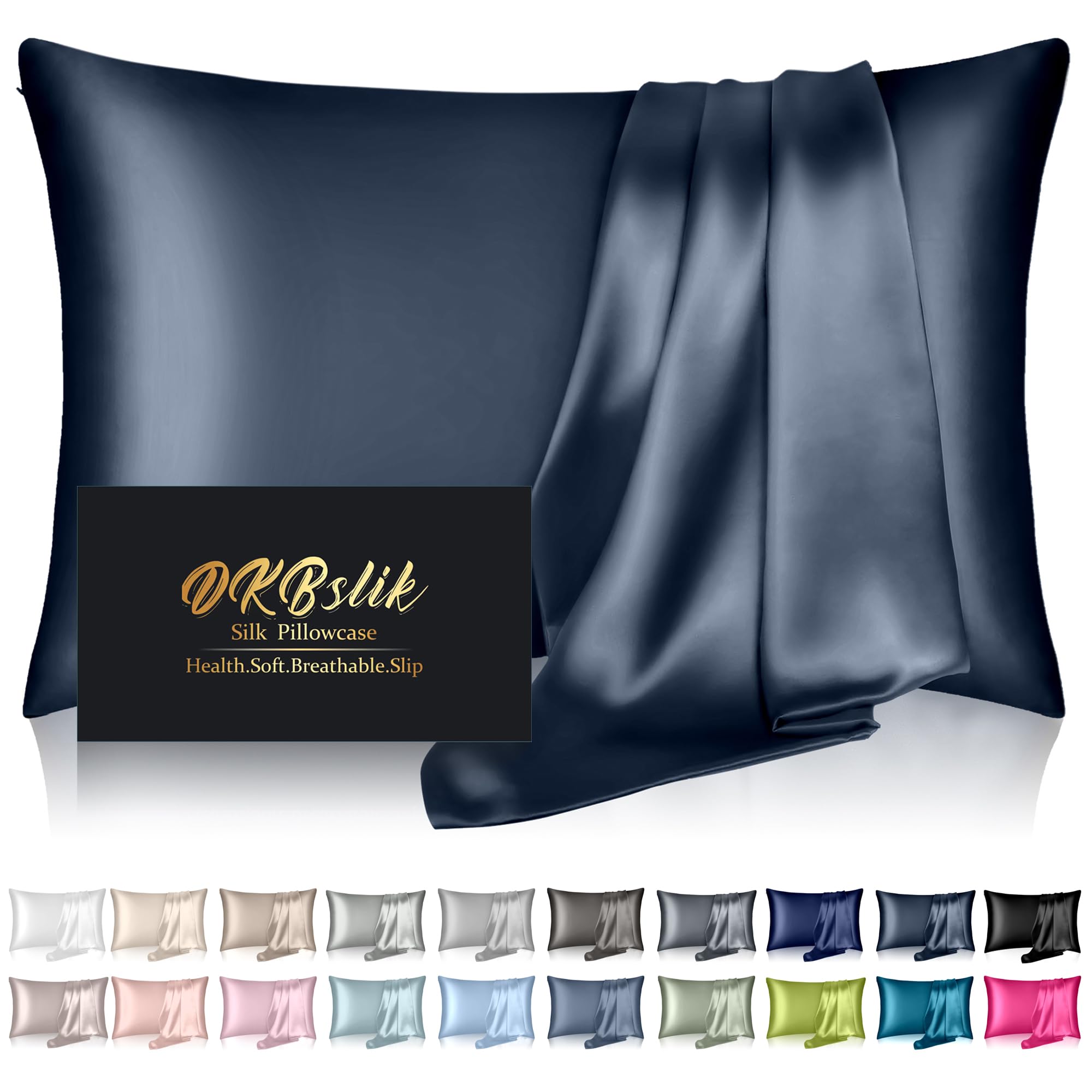 Mulberry Silk Pillowcase for Hair and Skin, Health Soft Anti Acne Cooling Beauty Sleep Natural Silk Satin Pillow Case with Hidden Zipper for Gift