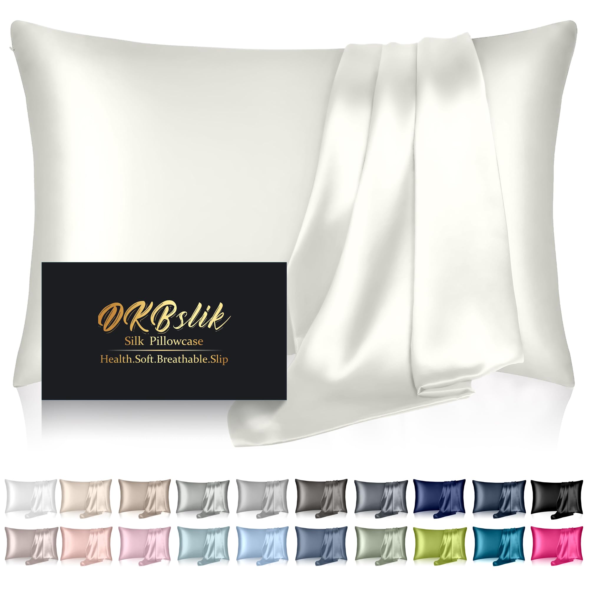 Mulberry Silk Pillowcase for Hair and Skin, Health Soft Anti Acne Cooling Beauty Sleep Natural Silk Satin Pillow Case with Hidden Zipper for Gift