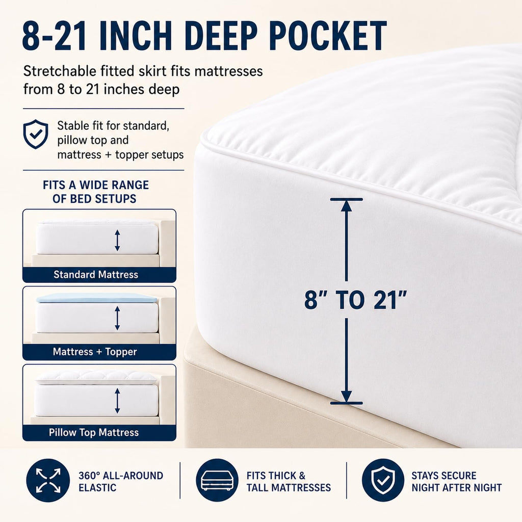 CozyLux Cotton Quilted Mattress Pad, Up to 18 in