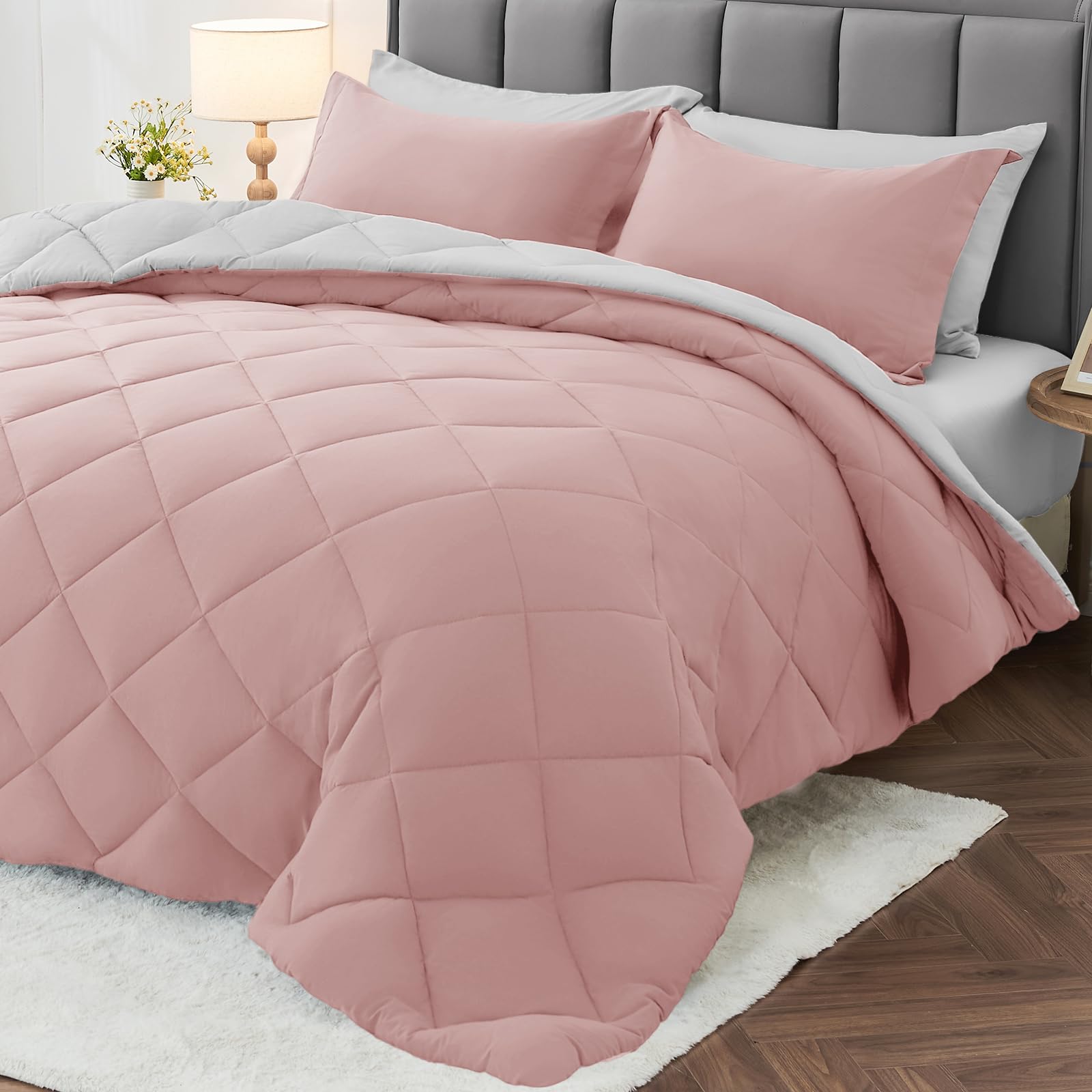 MUXHOMO Reversible 7-Piece All-Season Comforter Set