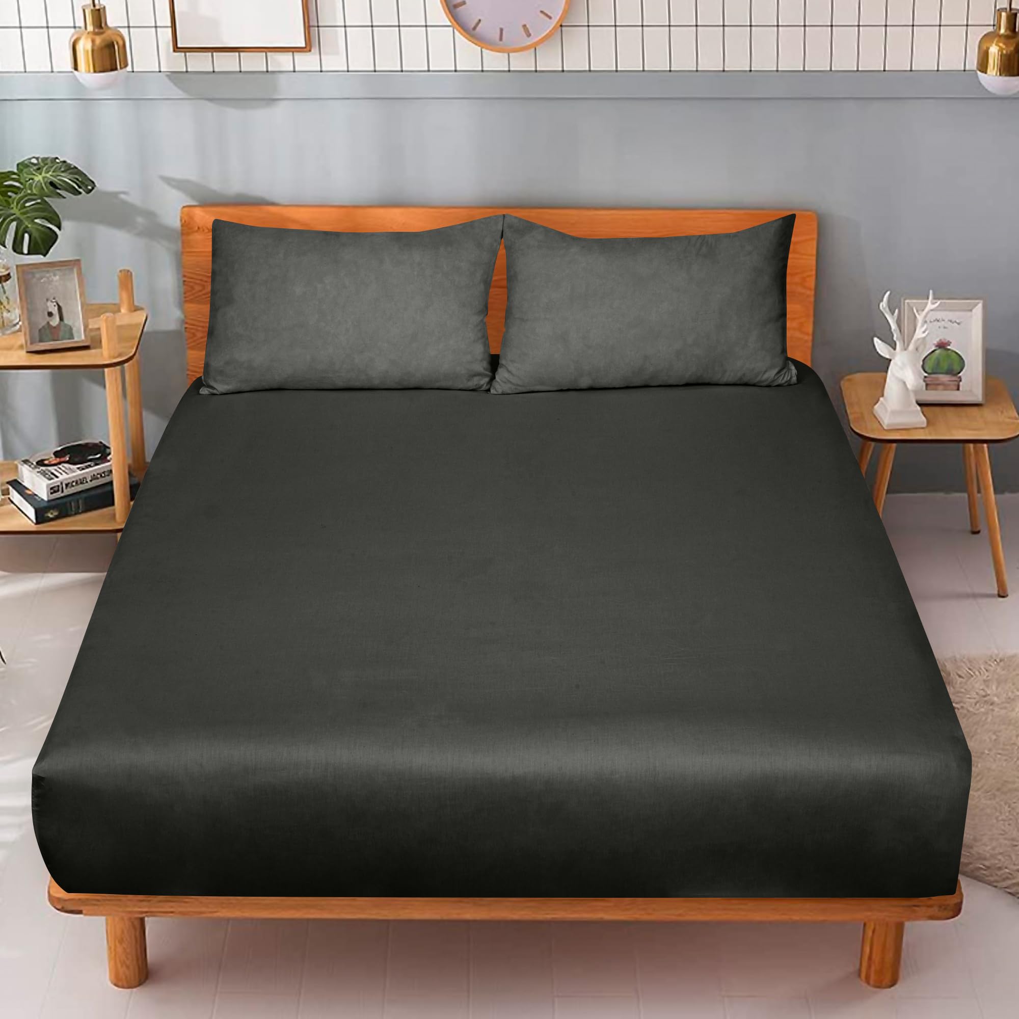 ROYALE LINENS 300 Thread Count 100% Long Staple Combed Cotton Fitted Sheet - Super Soft Deep Pocket Bottom Sheet - Fitted Sheet - Fitted Sheet Only - Elastic Sheet