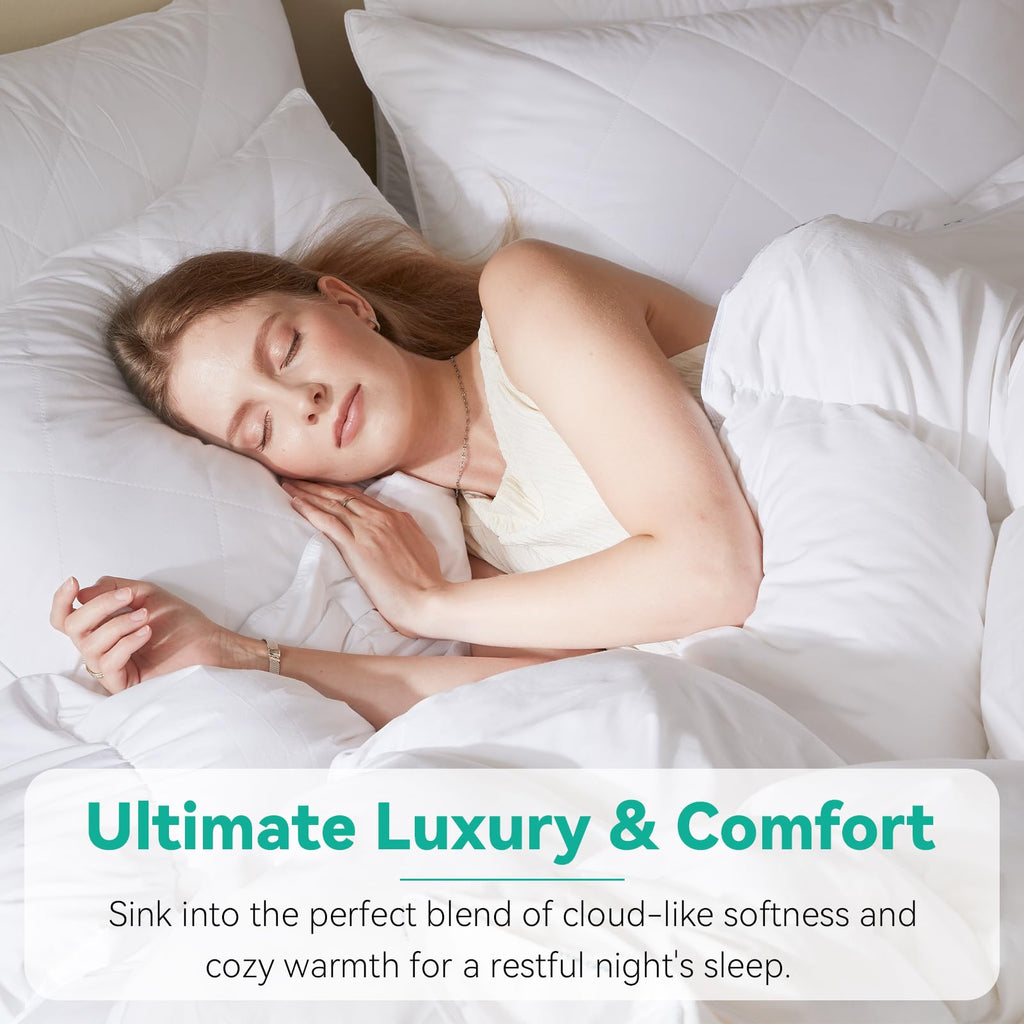 Three Geese King Size Goose Feather Down Fiber Comforter - Ultral Soft All-Season Feather Down Duvet Insert Fluffy, Noissele with 8 Corner Loops for Warmth and Softness.