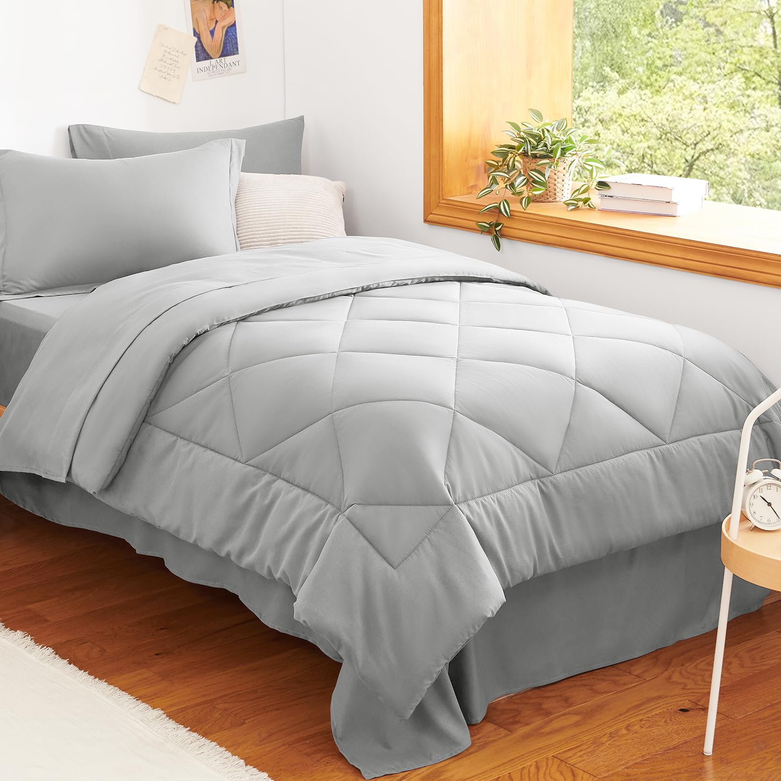 CozyLux Dark Grey Queen 7-Piece Comforter Set