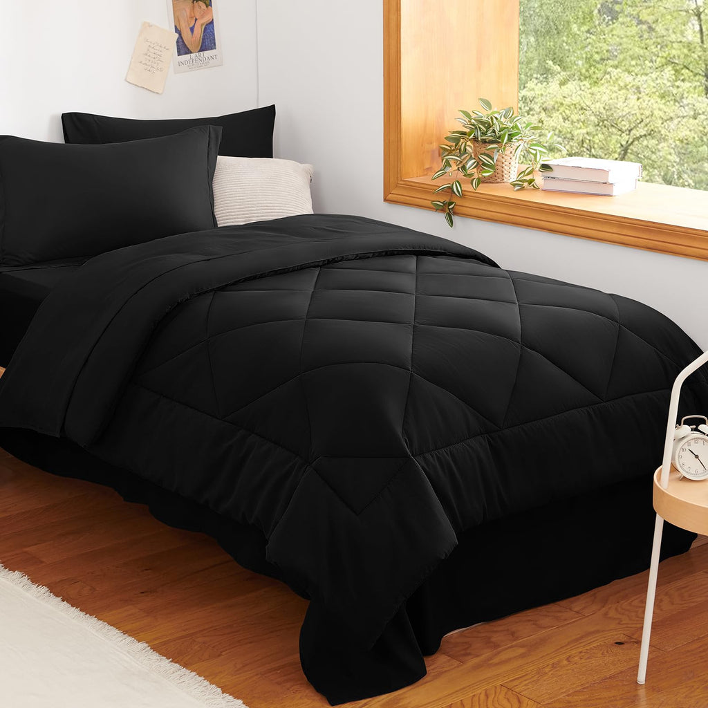 CozyLux Dark Grey Queen 7-Piece Comforter Set