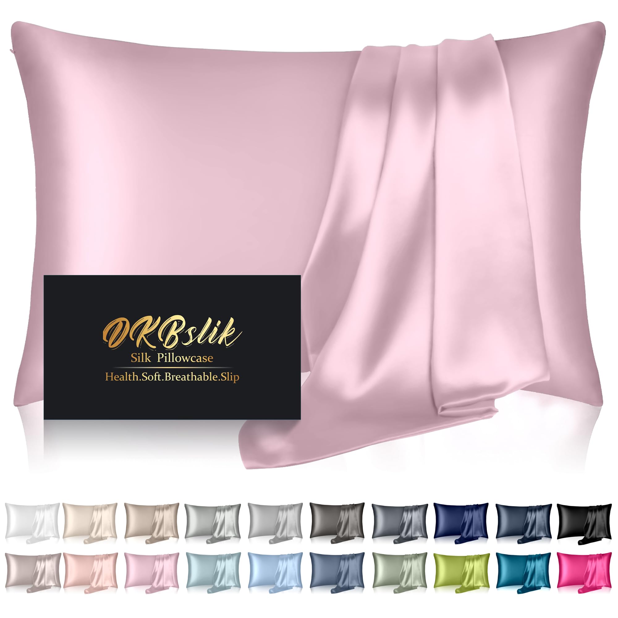 Mulberry Silk Pillowcase for Hair and Skin, Health Soft Anti Acne Cooling Beauty Sleep Natural Silk Satin Pillow Case with Hidden Zipper for Gift