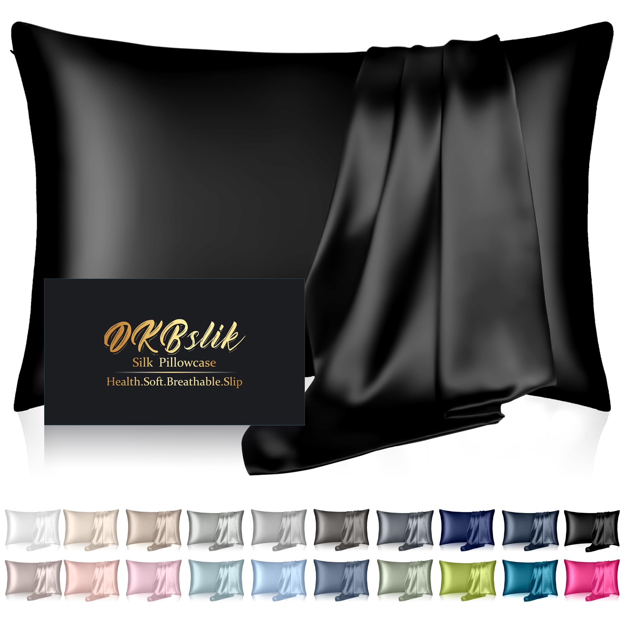 Mulberry Silk Pillowcase for Hair and Skin, Health Soft Anti Acne Cooling Beauty Sleep Natural Silk Satin Pillow Case with Hidden Zipper for Gift