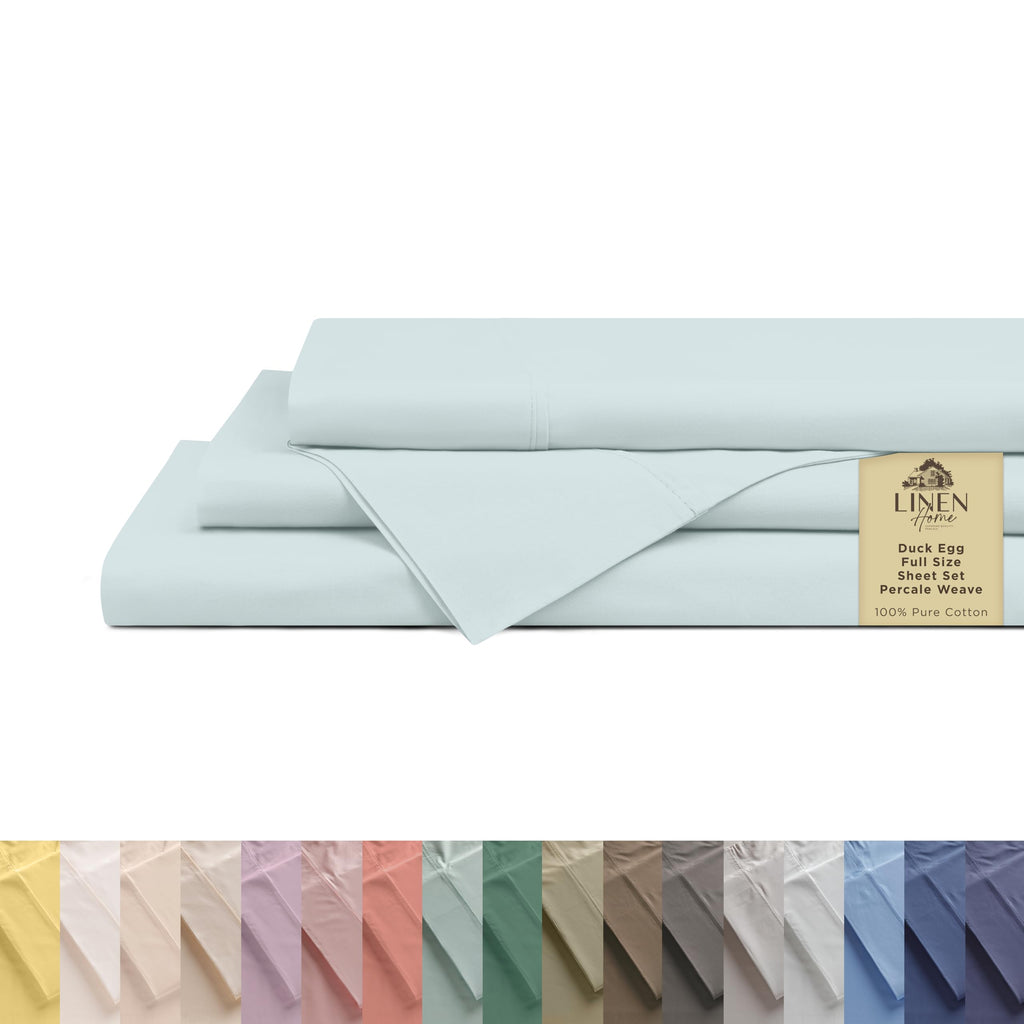 Linen Home 100% Cotton Percale Sheet Set - Deep Pocket Fitted Sheet Fits Mattress Upto 15", Pillowcases, Breathable Flat Sheet
