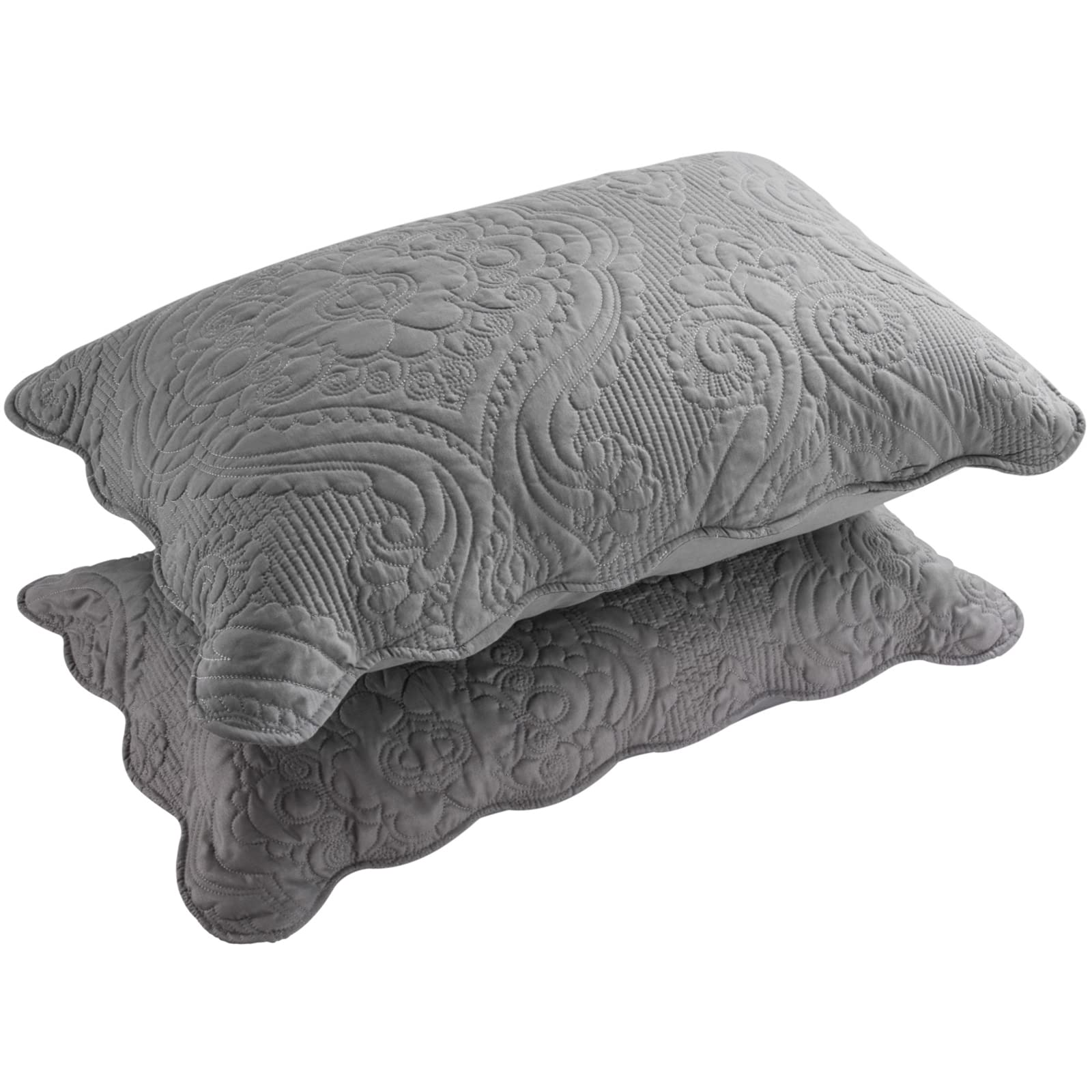 BOSOWOS Quilted Pillow Shams Set of 2, Decorative Microfiber Standard Queen King Bed Pillow Shams, Soft Breathable Pillow Covers with Envelope Closure (White£¬ Light Yellow, Burgundy, Blue, Grey)