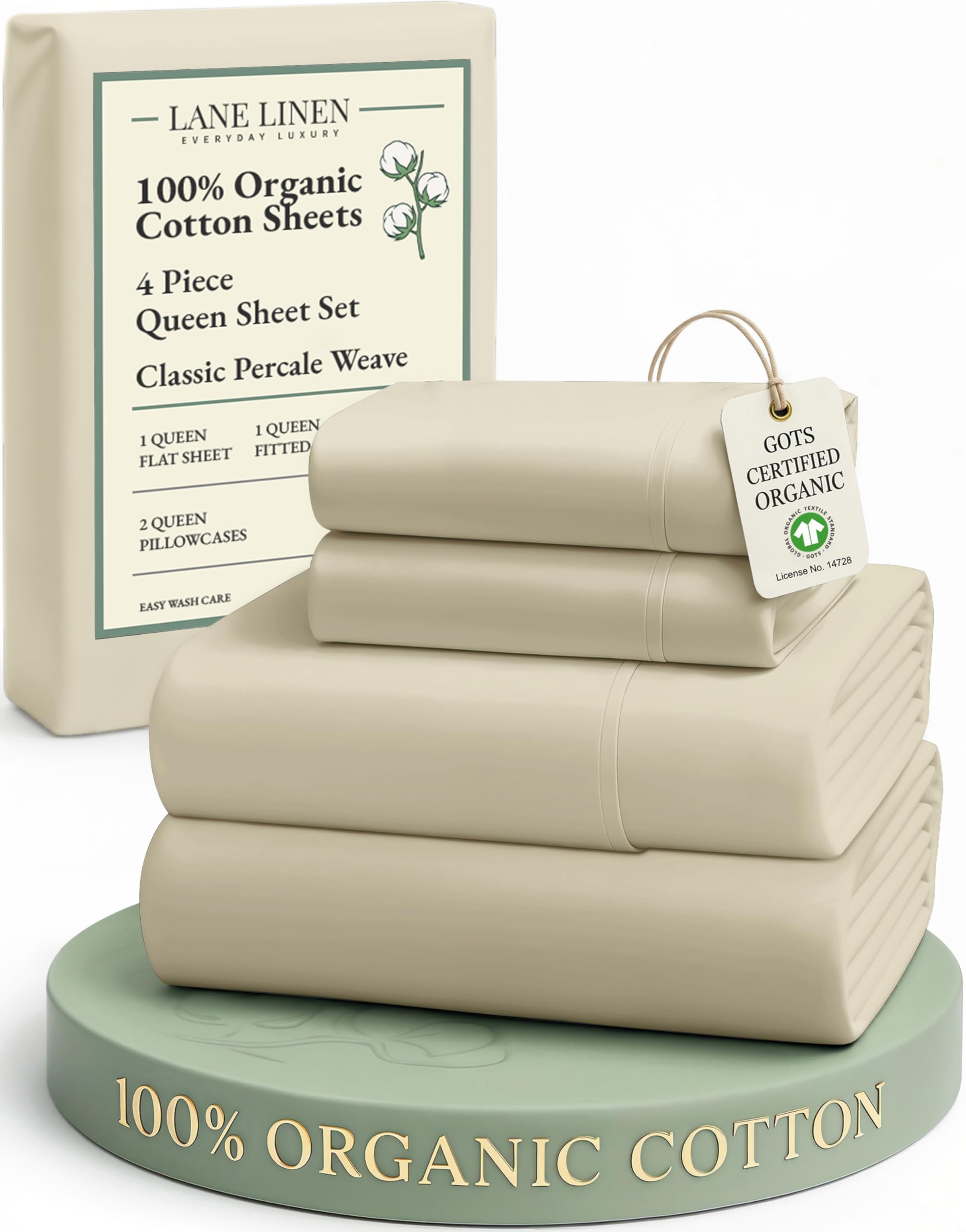 Lane Linen 100% Organic Cotton Sheet Set, Soft Cooling Bed Sheets, Hotel Quality Bed Sheet Set, Breatheble Sheet Set Deep Pocket Upto 15"