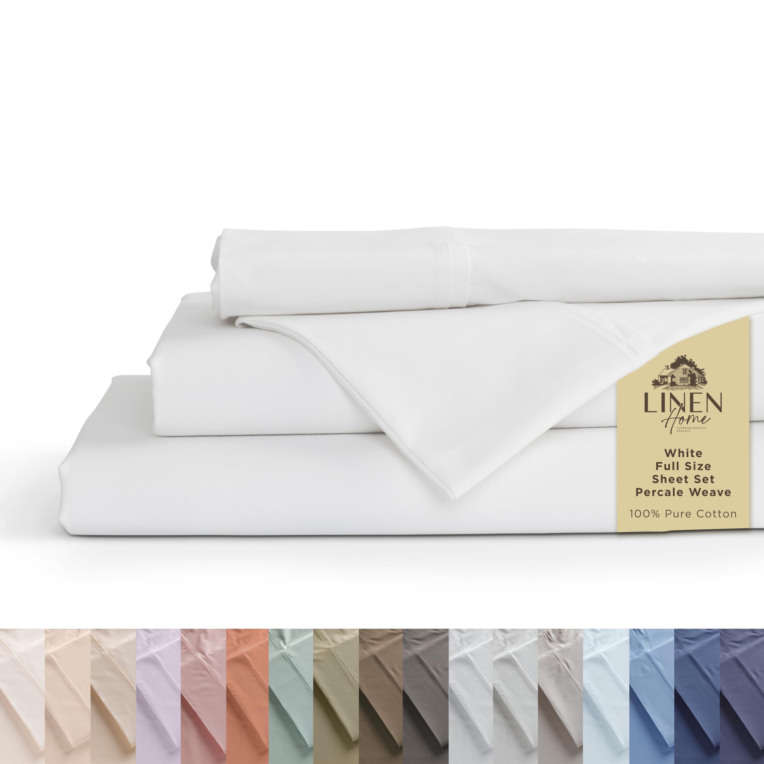 Linen Home 100% Cotton Percale Sheet Set - Deep Pocket Fitted Sheet Fits Mattress Upto 15", Pillowcases, Breathable Flat Sheet