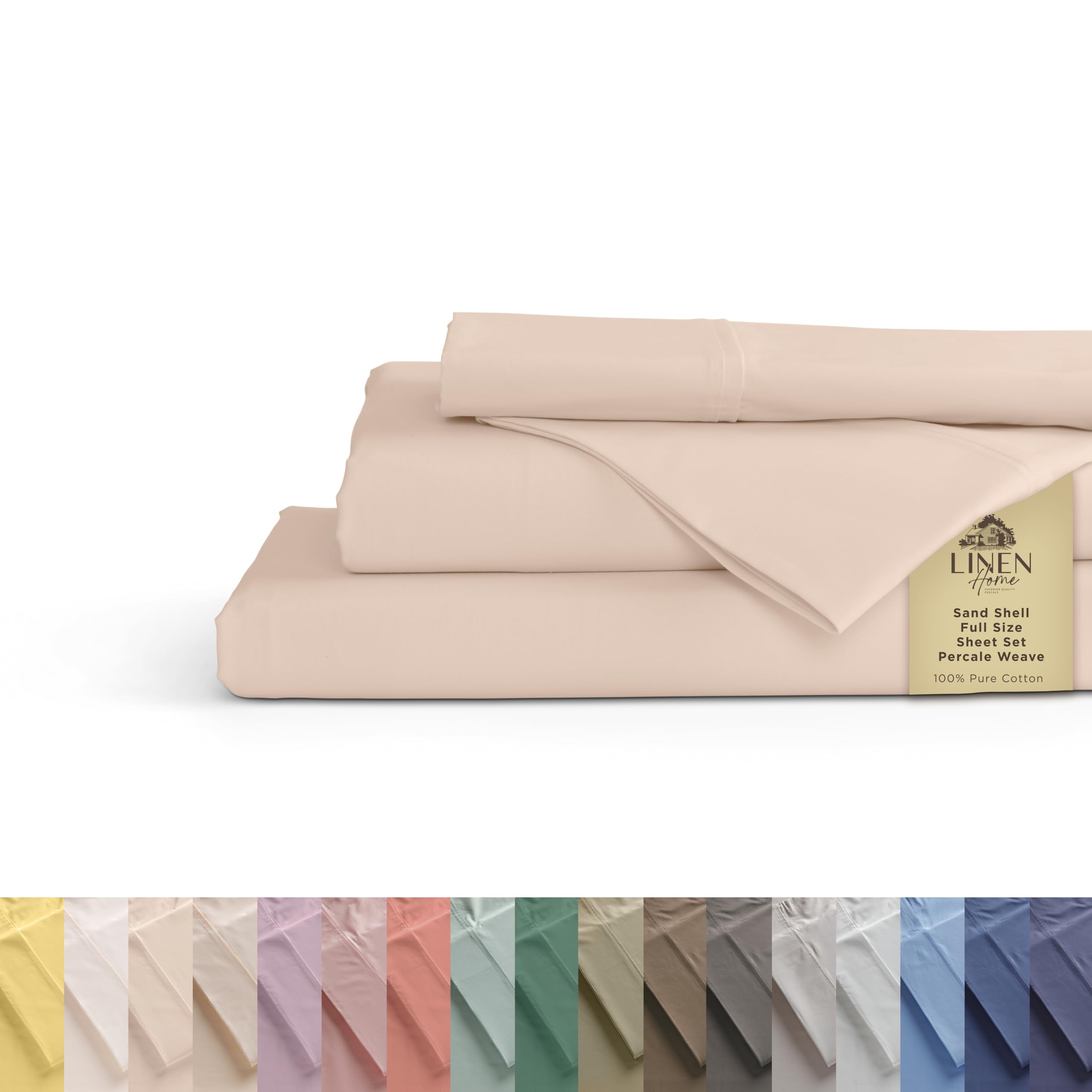 Linen Home 100% Cotton Percale Sheet Set - Deep Pocket Fitted Sheet Fits Mattress Upto 15", Pillowcases, Breathable Flat Sheet