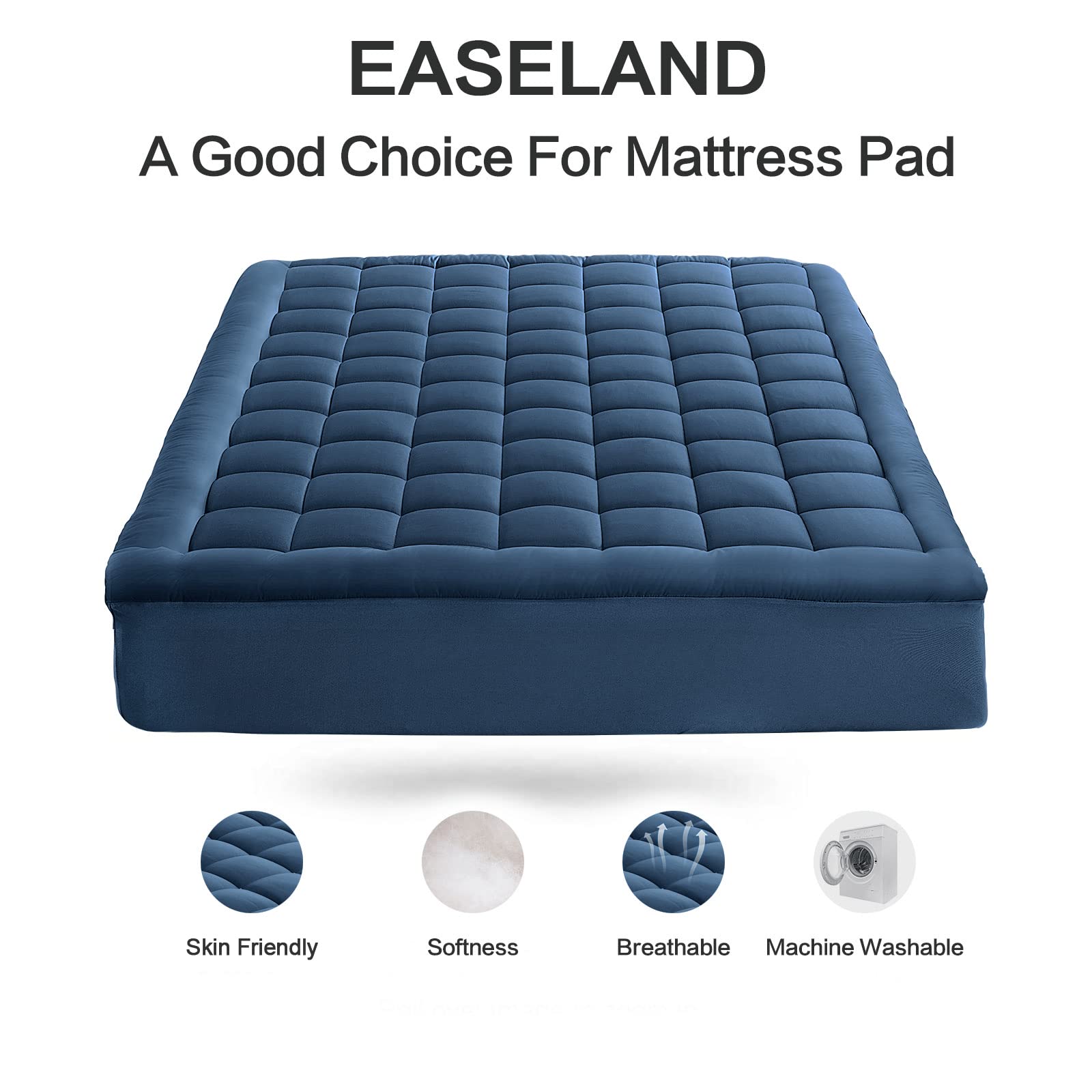 EASELAND Mattress Pad Cover Cotton Top 8-21" Deep Pocket Pillow Top Mattress Topper