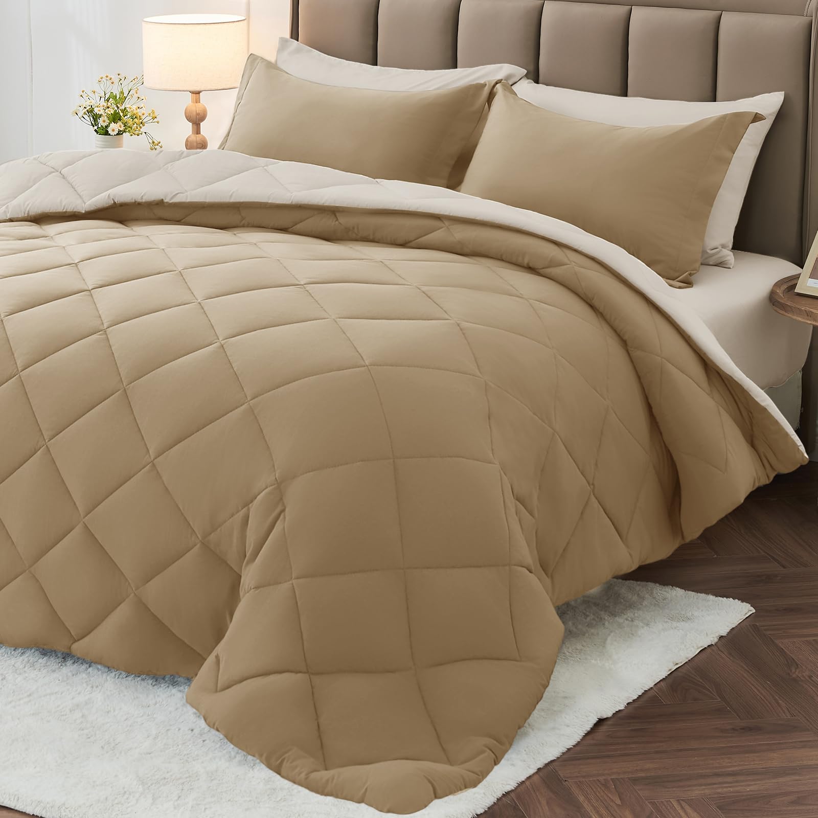 MUXHOMO Reversible 7-Piece All-Season Comforter Set