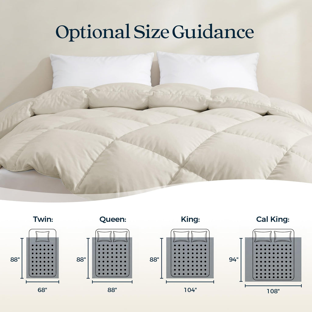 UNIKOME Goose Feather Down Fiber Comforter, All Season Hotel Luxury Bedding Comforter, Ultra Soft Fluffy Duvet Insert with Downproof Cover, 8 Corner Loops