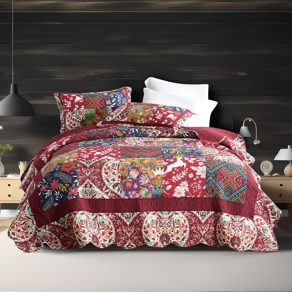 ENASAL Cotton Bedspread Quilt Sets Reversible Bedding Coverlet Sets Comforter