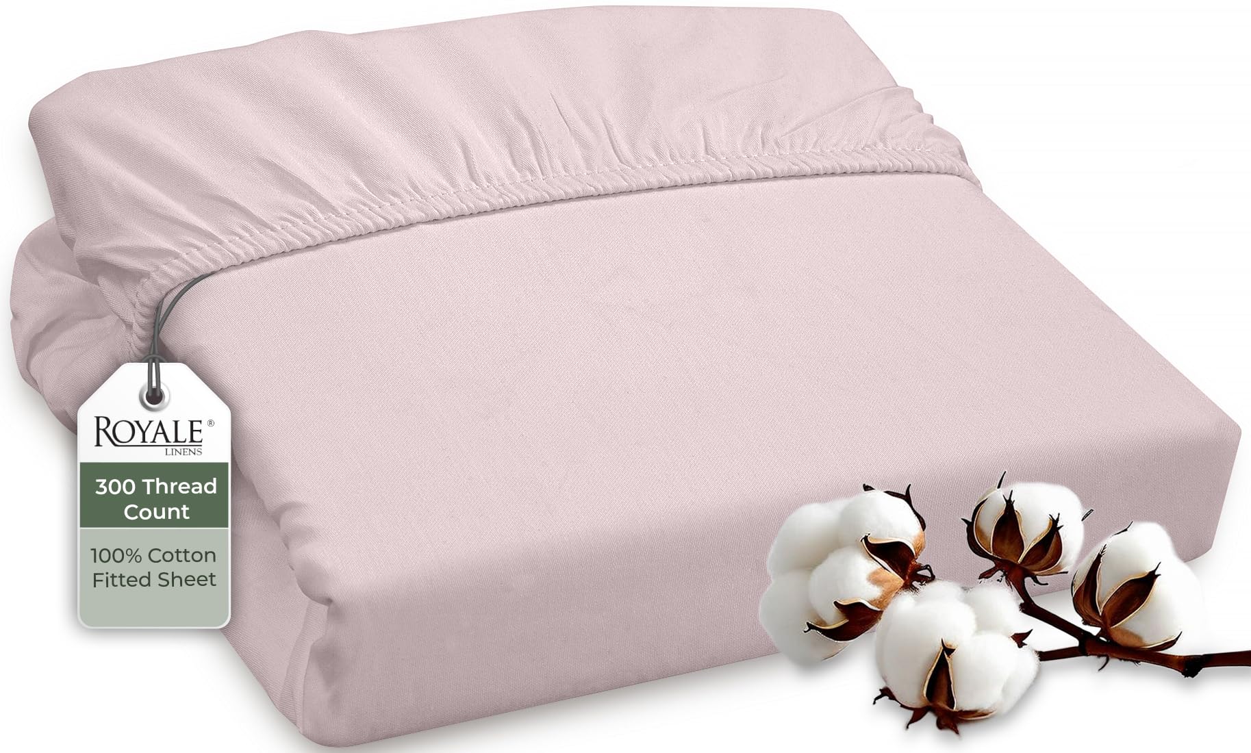 ROYALE LINENS 300 Thread Count 100% Long Staple Combed Cotton Fitted Sheet - Super Soft Deep Pocket Bottom Sheet - Fitted Sheet - Fitted Sheet Only - Elastic Sheet