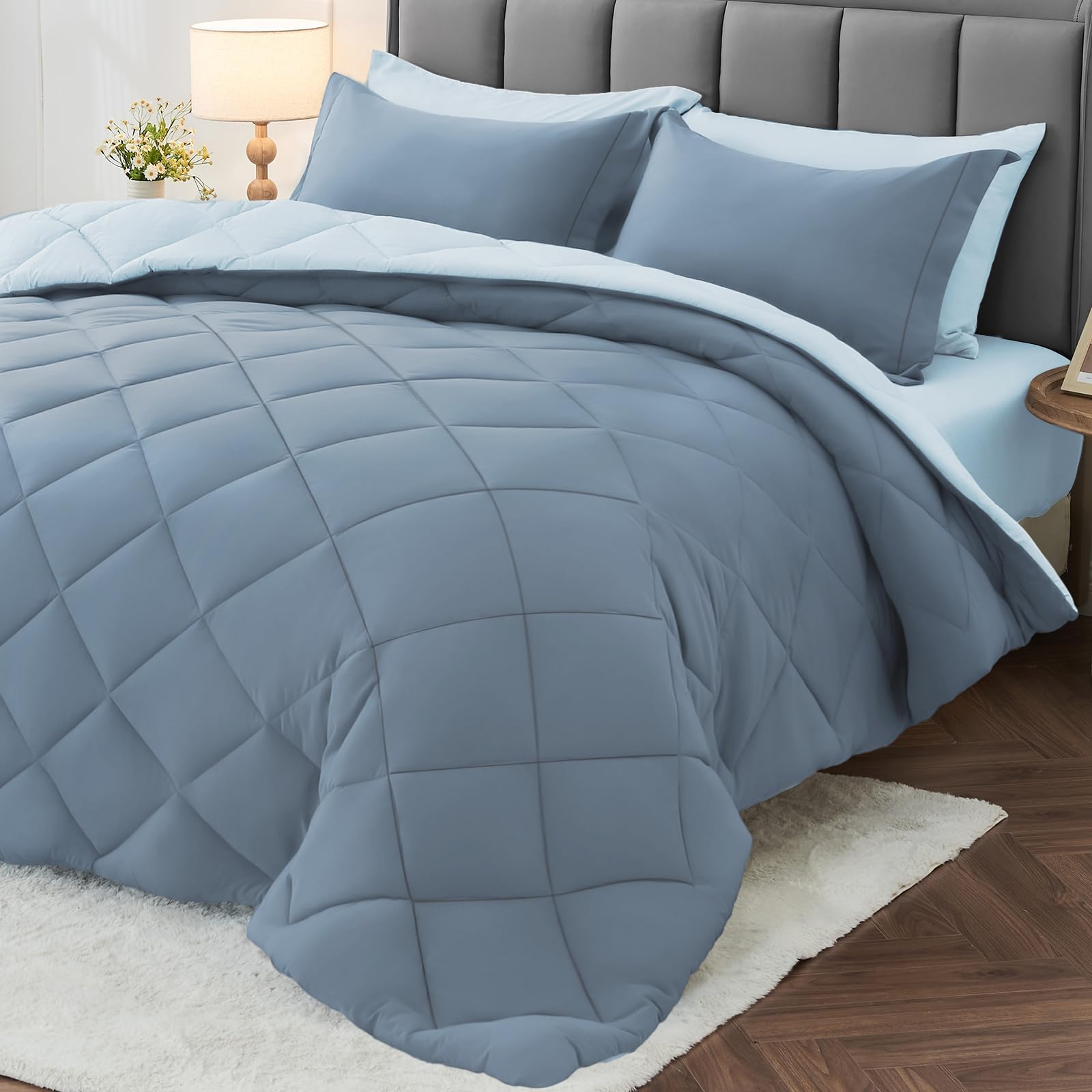 MUXHOMO Reversible 7-Piece All-Season Comforter Set
