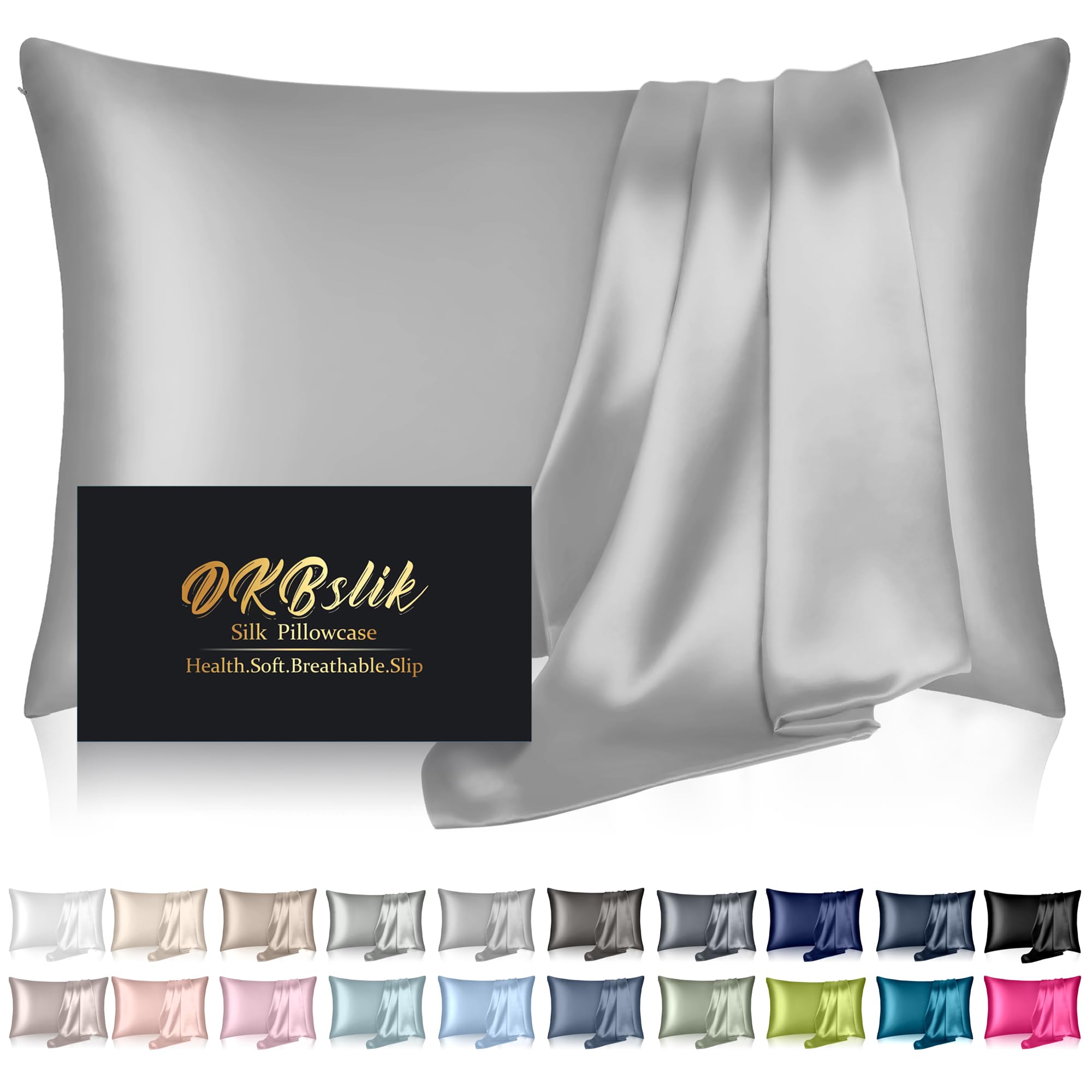 Mulberry Silk Pillowcase for Hair and Skin, Health Soft Anti Acne Cooling Beauty Sleep Natural Silk Satin Pillow Case with Hidden Zipper for Gift