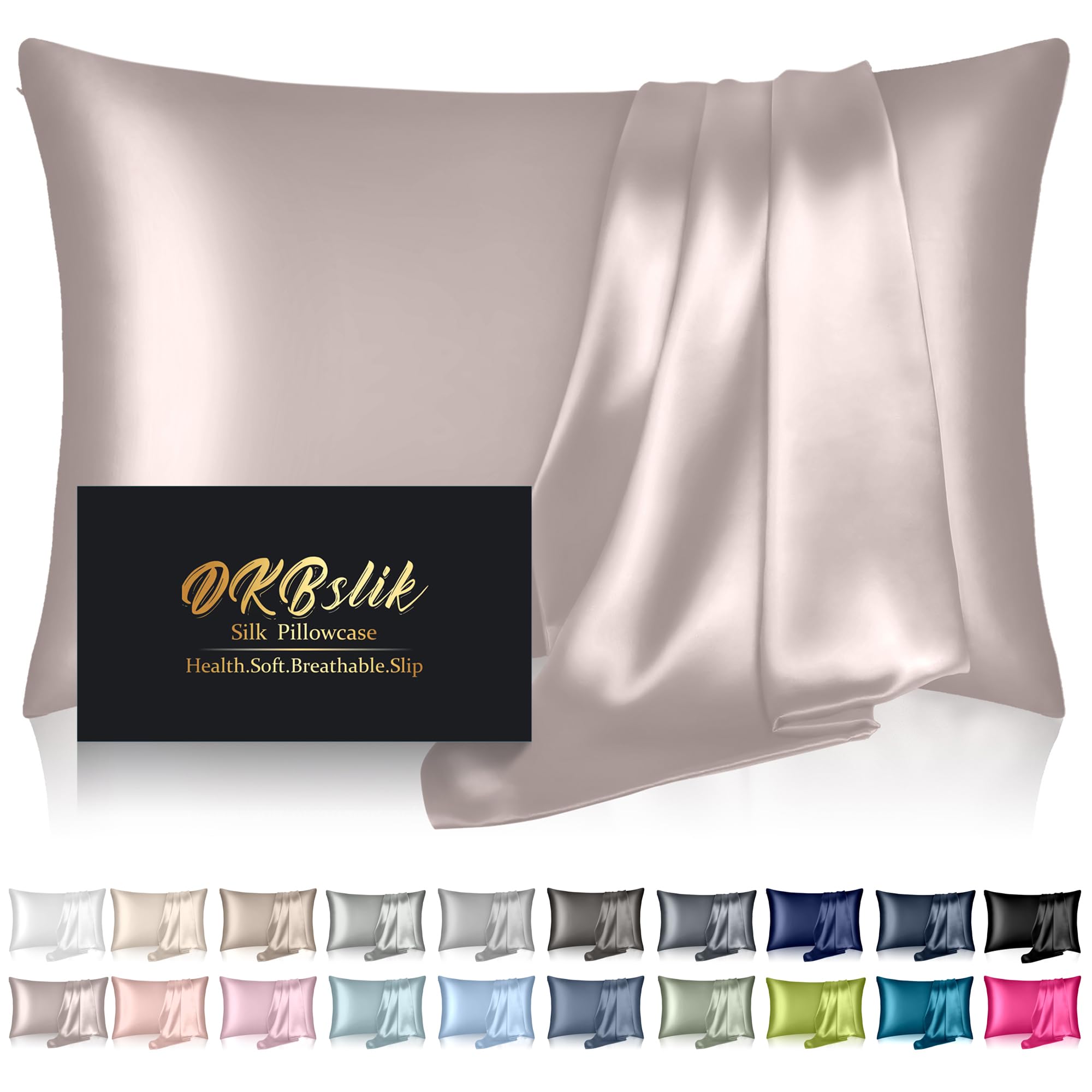 Mulberry Silk Pillowcase for Hair and Skin, Health Soft Anti Acne Cooling Beauty Sleep Natural Silk Satin Pillow Case with Hidden Zipper for Gift